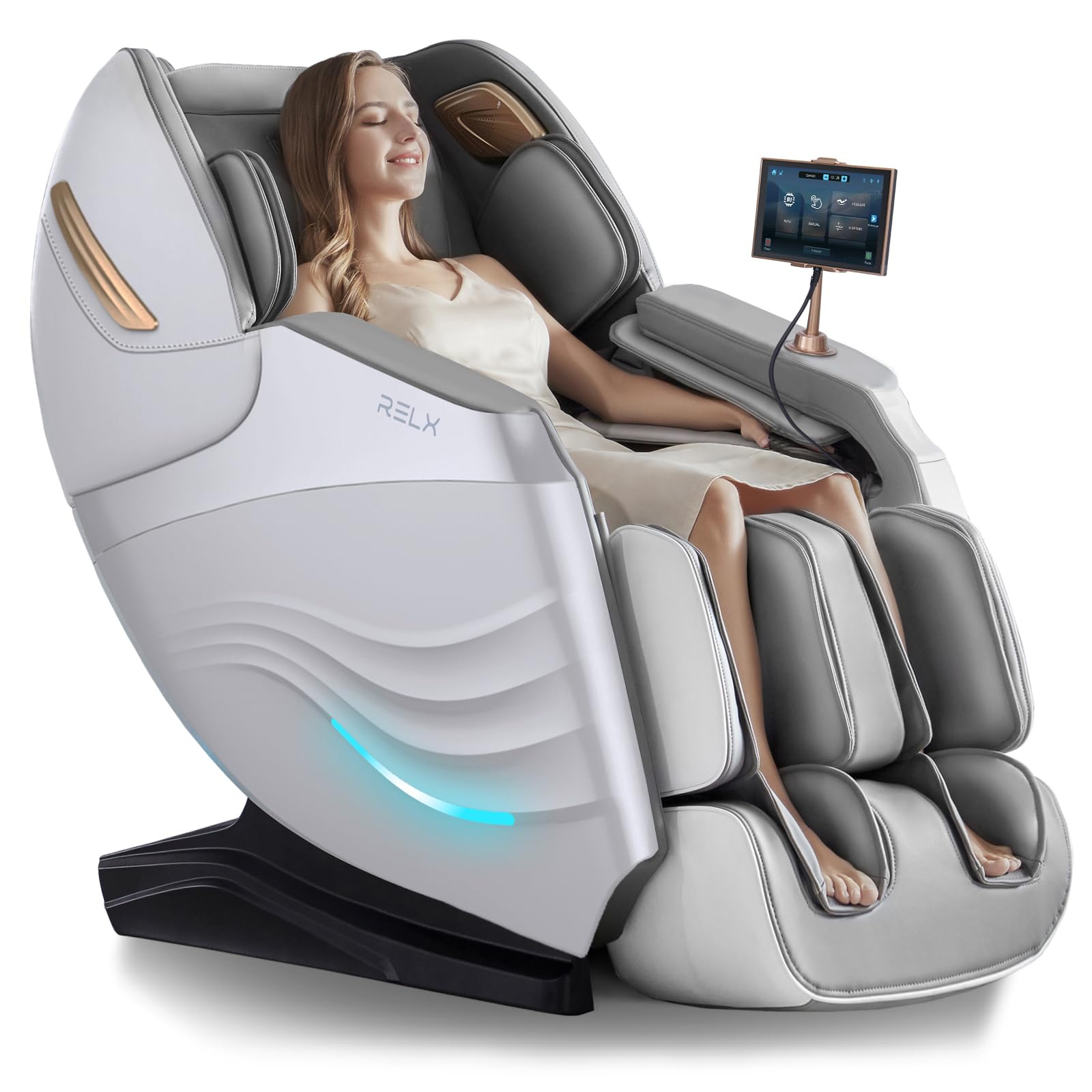 RELX Massage Chair Full Body, 20 Modes Zero Gravity SL-Track Shiatsu Massage Chair Built-in Heat System, Airbag Massage with Body Scan, Deep Yoga Stretch, Calfrest Extension and AI Control(Cream)