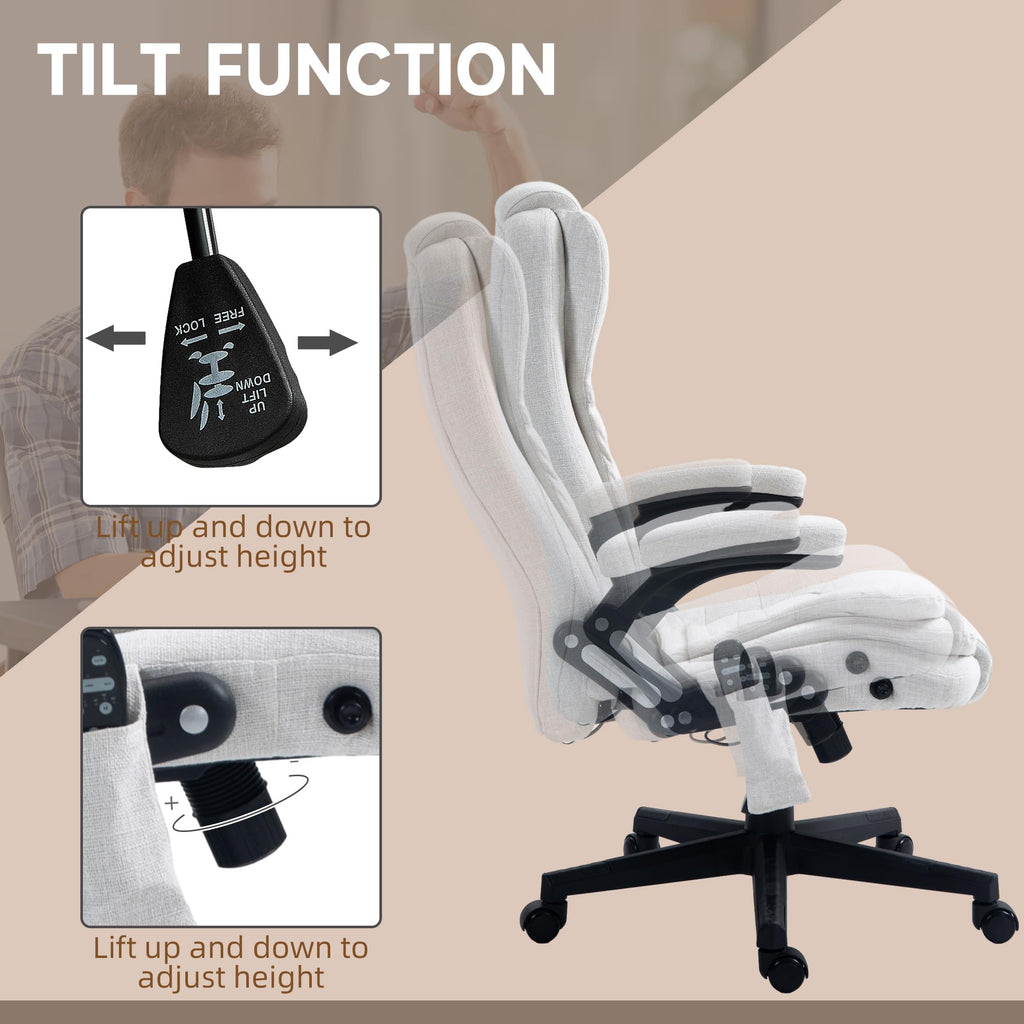 Vinsetto 6 Point Vibrating Massage Office Chair with Heat, Linen High Back Executive Office Chair with Reclining Backrest, Padded Armrests and Remote, Black