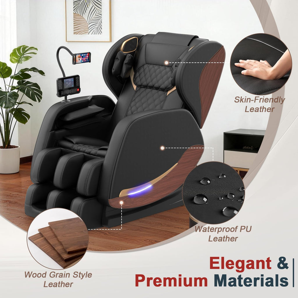 2026 Massage Chair, Massage Chairs Full Body and Recliner with 14 Fixed Points, Zero Gravity, Wood Grain Leather, Foot Massage, Airbags, Lumbar Heating, Bluetooth and Control Screen