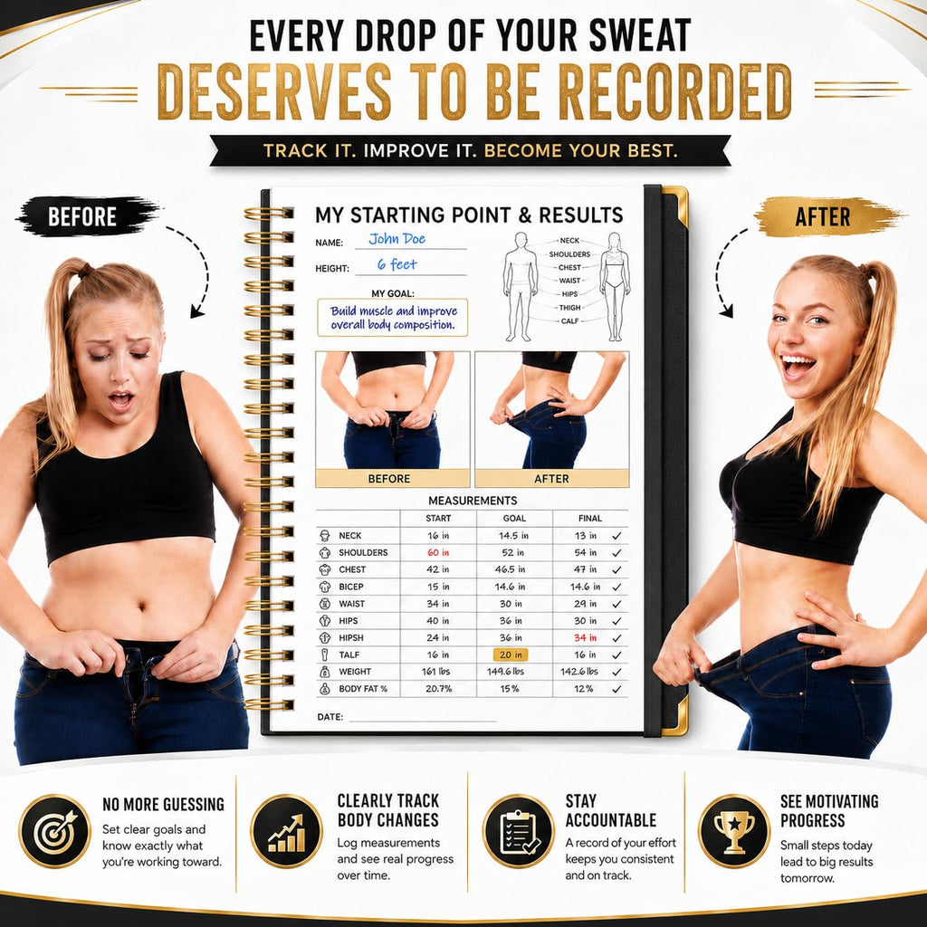 Workout Journal Fitness Tracker Planner for Men & Women, Exercise Log Book to Track Gym & Home Training, Goals, Sets, Reps & Progress, 142 Pages, A5 5.7" x 8.2" Portable Hardcover with Metal Corners, Green