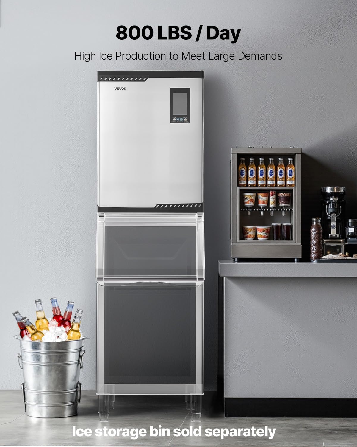 VEVOR Commercial Ice Maker Machine - Head, 300 Lbs/Day Stainless Steel Ice Machine with Scheduled Ice-Making, Self-Cleaning, Adjustable Thickness, Ideal for Restaurant Bar Cafe Hotel - Head Only