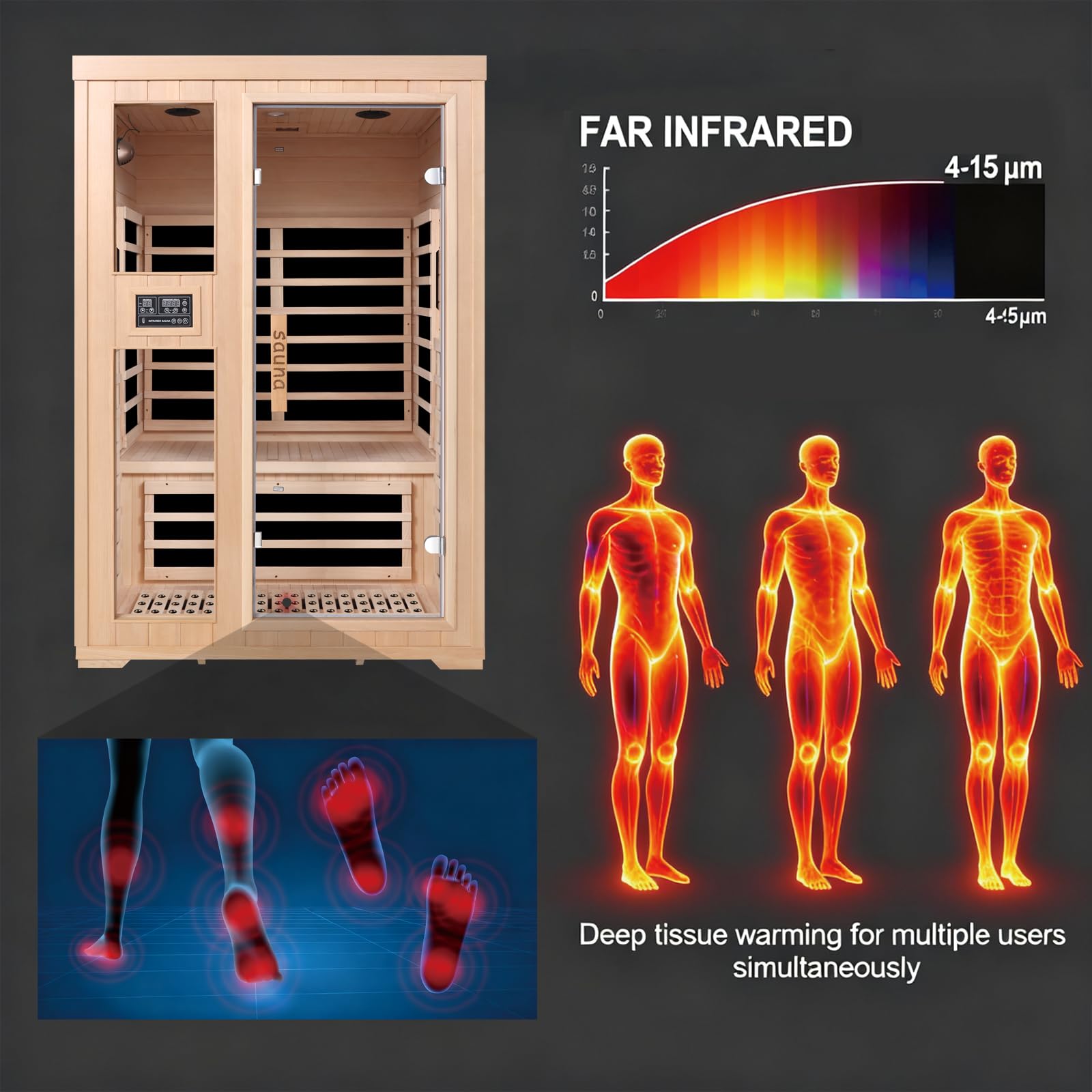 1350W Far Infrared Home Sauna, Energy-Efficient Fast-Heating Indoor Sauna Room with Bluetooth & 7-Color Therapy, Canadian Hemlock Wood, Modular Design - Ideal for Home Gym, Family Relaxation