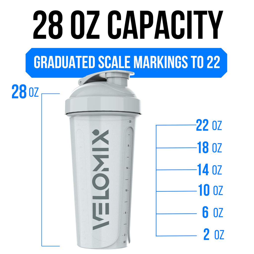 VELOMIX -4 PACK- 28 oz Protein Shaker Bottle for Protein Mixes - 4x Wire Whisk | Leak Proof Shaker Cups for Protein Shakes | Protein Shaker Bottle Pack | Protein Shake Cup (NeoCool Pack)