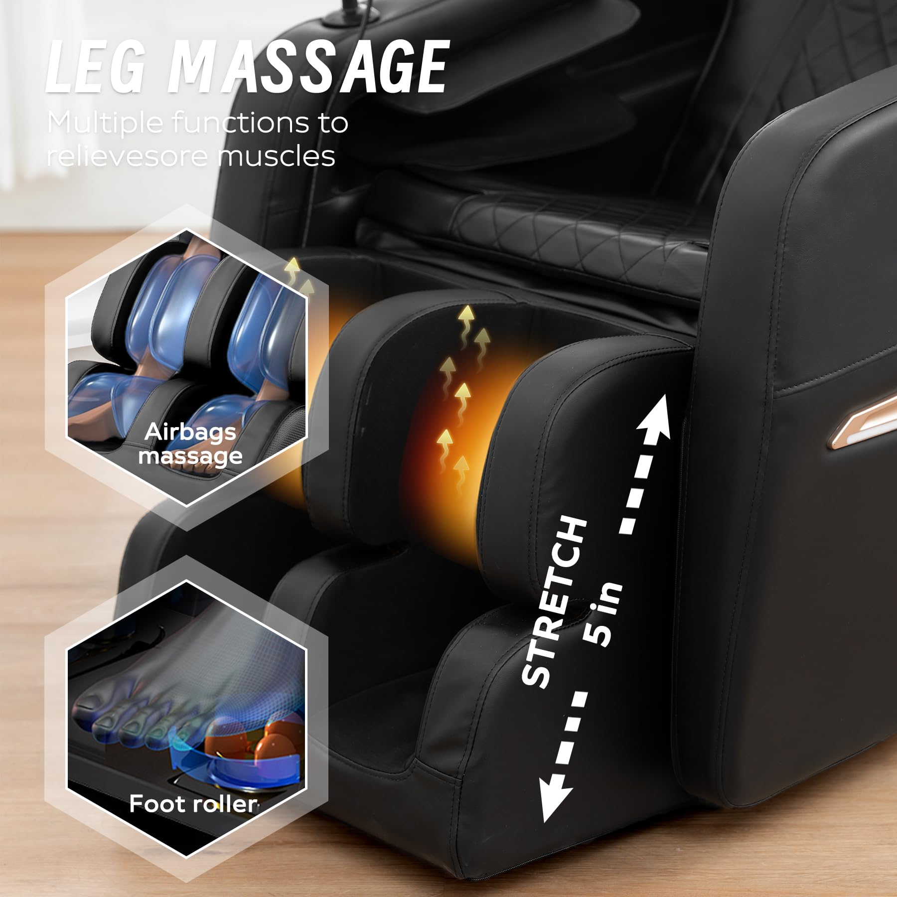 KEIKI Massage Chair Recliner with Zero Gravity, Full Body Air Pressure, Heated Back & Leg, Foot & Calf Massage, Bluetooth Audio, PU Leather, Adjustable Recliner for Home & Office Relaxation, Black