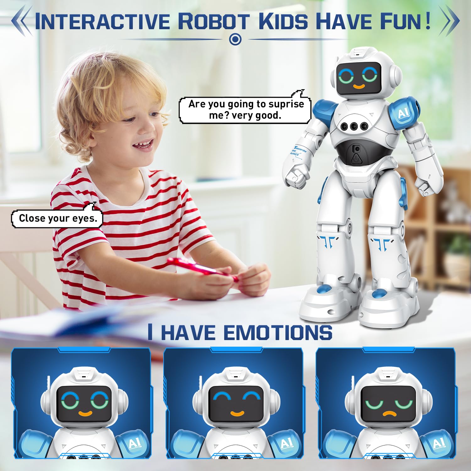 VATOS Robot Toys for Kids - Smart Talking Voice Remote Control Robot, Gesture Sensing Programmable Emo Robots Toy for Age 3 4 5 6 7 8 Year Old Boys Girls Birthday Gift Present
