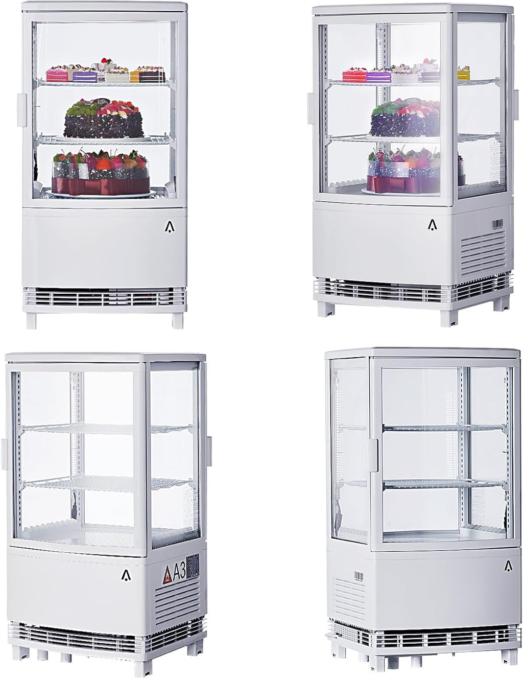Commercial Display Refrigerator, 3.5 cu. ft./98 Liter Countertop Refrigerated Cake Display Cabinet, Refrigerator with Adjustable Shelves and Digital Controls, LED Display, For Cafes, Bakeries, White