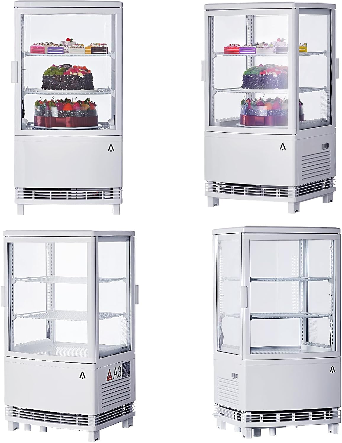 Commercial Display Refrigerator, 3.5 cu. ft./98 Liter Countertop Refrigerated Cake Display Cabinet, Refrigerator with Adjustable Shelves and Digital Controls, LED Display, For Cafes, Bakeries, White