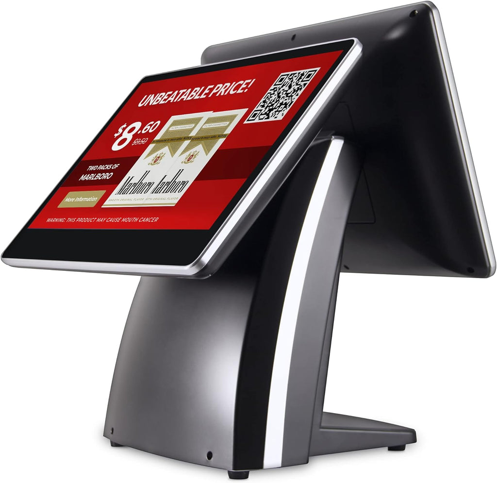 All-in-One SmartPOS-129 Professional Cash Register for Small Business, POS Bundle Includes: Cashier Touch Screen Monitor, Customer-Facing Display, Cash Drawer, Thermal Printer, 2D Barcode Scanner