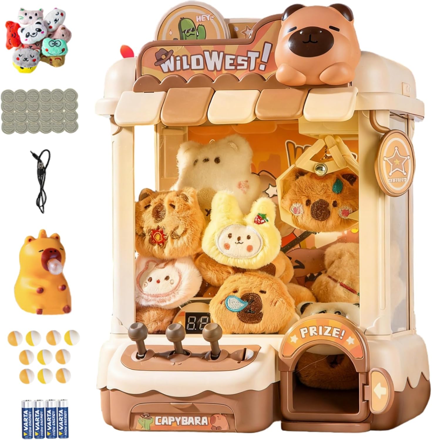 Mini Claw Machine for Kids, 27x22.5x35cm Mini Vending Machine Dual Powered with 10 Dolls, 10 Eggs & 24, Electronic Game Indoor Toy for Home Party Birthday