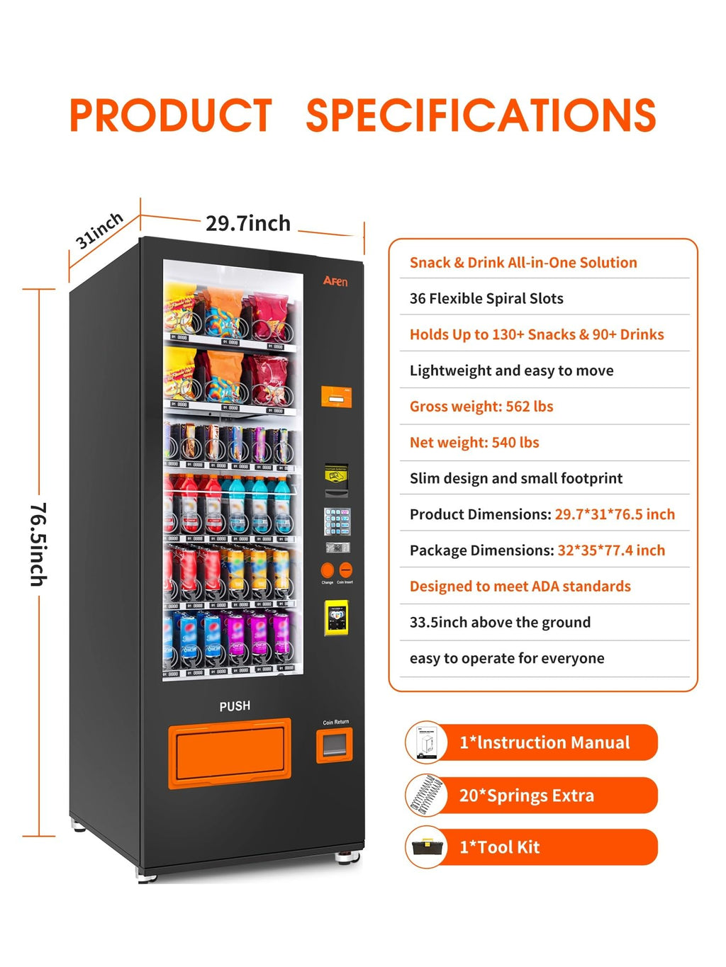 AFEN Commercial Vending Machine, 36 Slot Snack and Drink Combo Vending Machine Refrigerated Smart Mini Vending Machine for Business, Mobile Management, with Card Reader Only