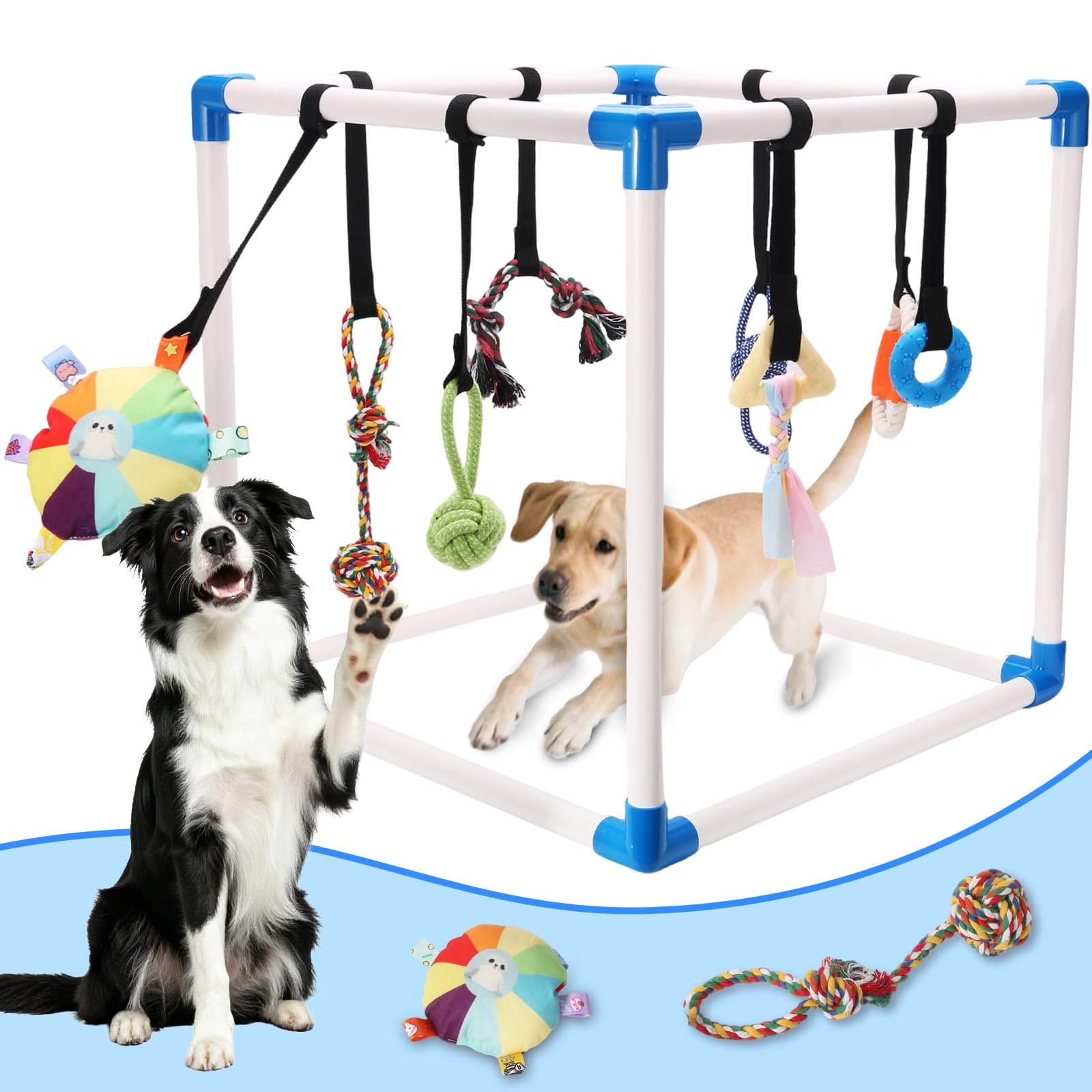 Puppy Jungle Gym with 8 Hanging Toys, Interactive Puppy Play Gym for Small Dogs, Indoor Teething Relief & Sensory Training Activity Center for Puppies 0-6 Months, No Tools Assembly