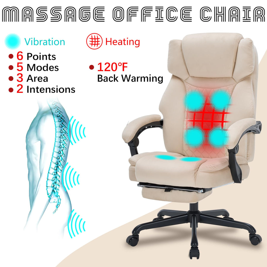 Massage Office Chair with Foot Rest 6 Points Vibration and Heat Home Office Desk Chairs for Heavy People 400lbs Reclining Managerial Chairs Ergonomic Executive Chair (Black)