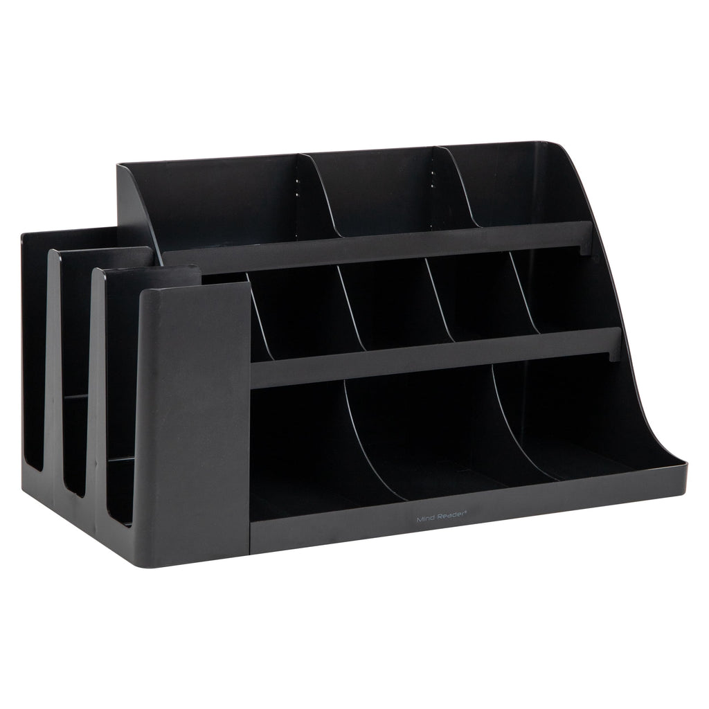 Mind Reader Cup and Condiment Station, Countertop Organizer, Coffee Bar, Kitchen, Stirrers, Black