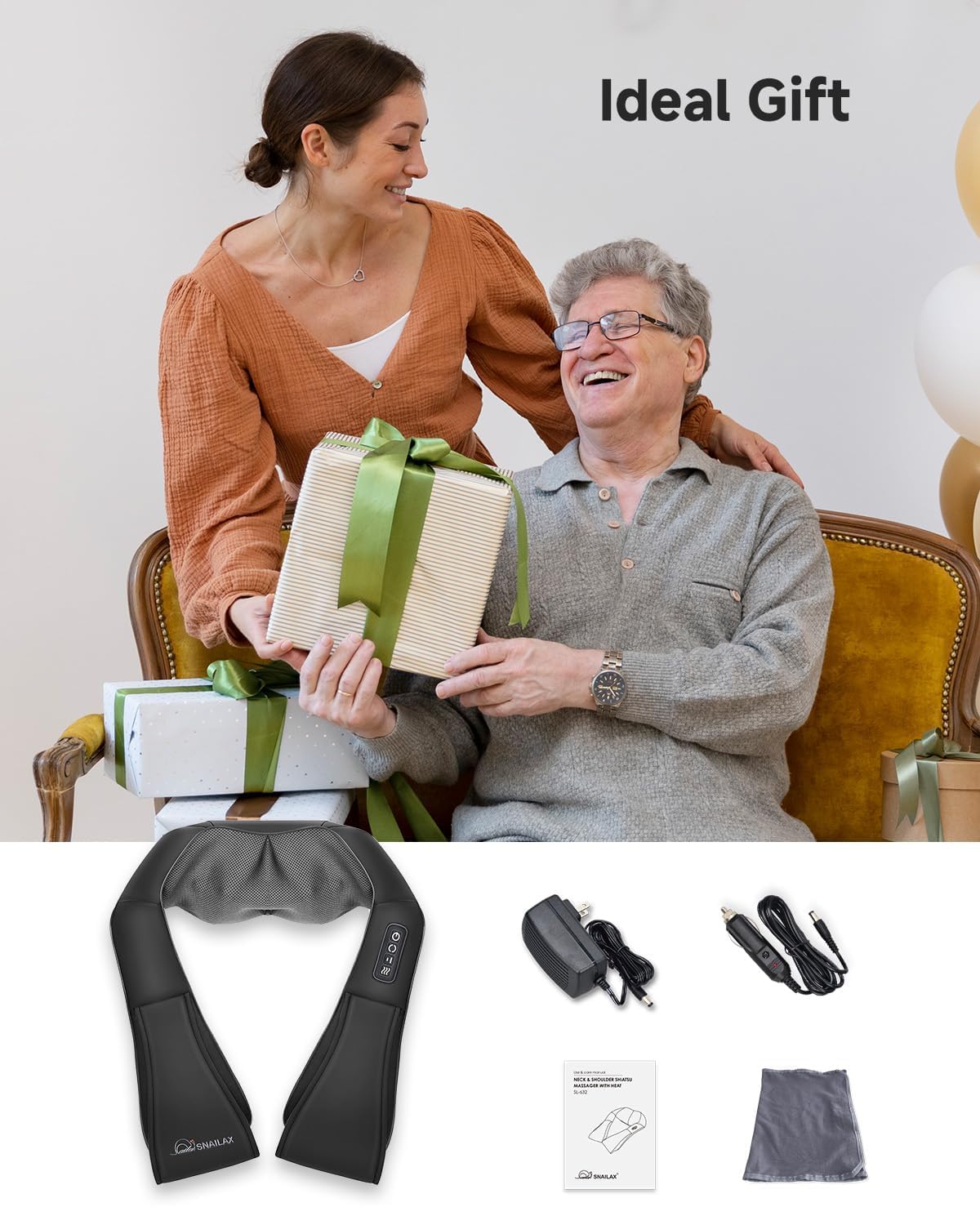 Snailax Shiatsu Neck and Shoulder Massager - Back Massager with Heat, Deep Kneading Electric Massage Pillow for Neck, Back, Shoulder,Foot,Body