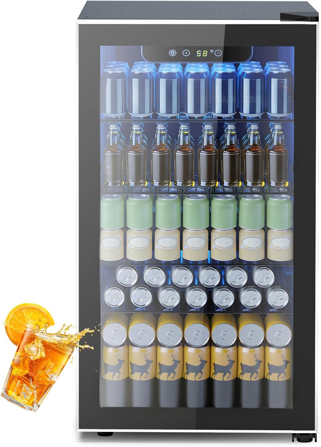 Electactic 50 Cans Beverage Refrigerator Cooler, 1.3 Cu.ft Mini Fridge Countertop Drink Cooler with Glass Door for Beer, Soda,Wine, Adjustable Digital Temperature Control for Home Dorm Bar, Black