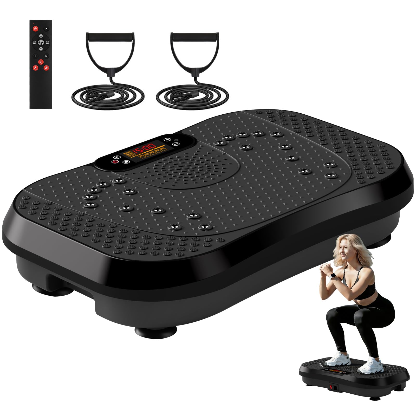 SoftGym Waver Vibration Plate Exercise Machine for Lymphatic Drainage Weight Loss,120 Speed Levels Vibrating Platform with Resistance Bands,Full-Body Workout Equipment for Muscle Toning