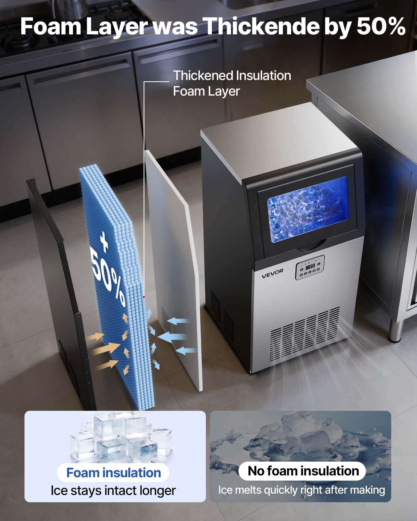 VEVOR Commercial Ice Maker Machine, 100 lbs/24h with 30-35 lbs Storage, Bullet Ice,Built-in/Freestanding/Under Counter, Stainless Steel Ice Maker with LED Display for Home Bar Restaurant