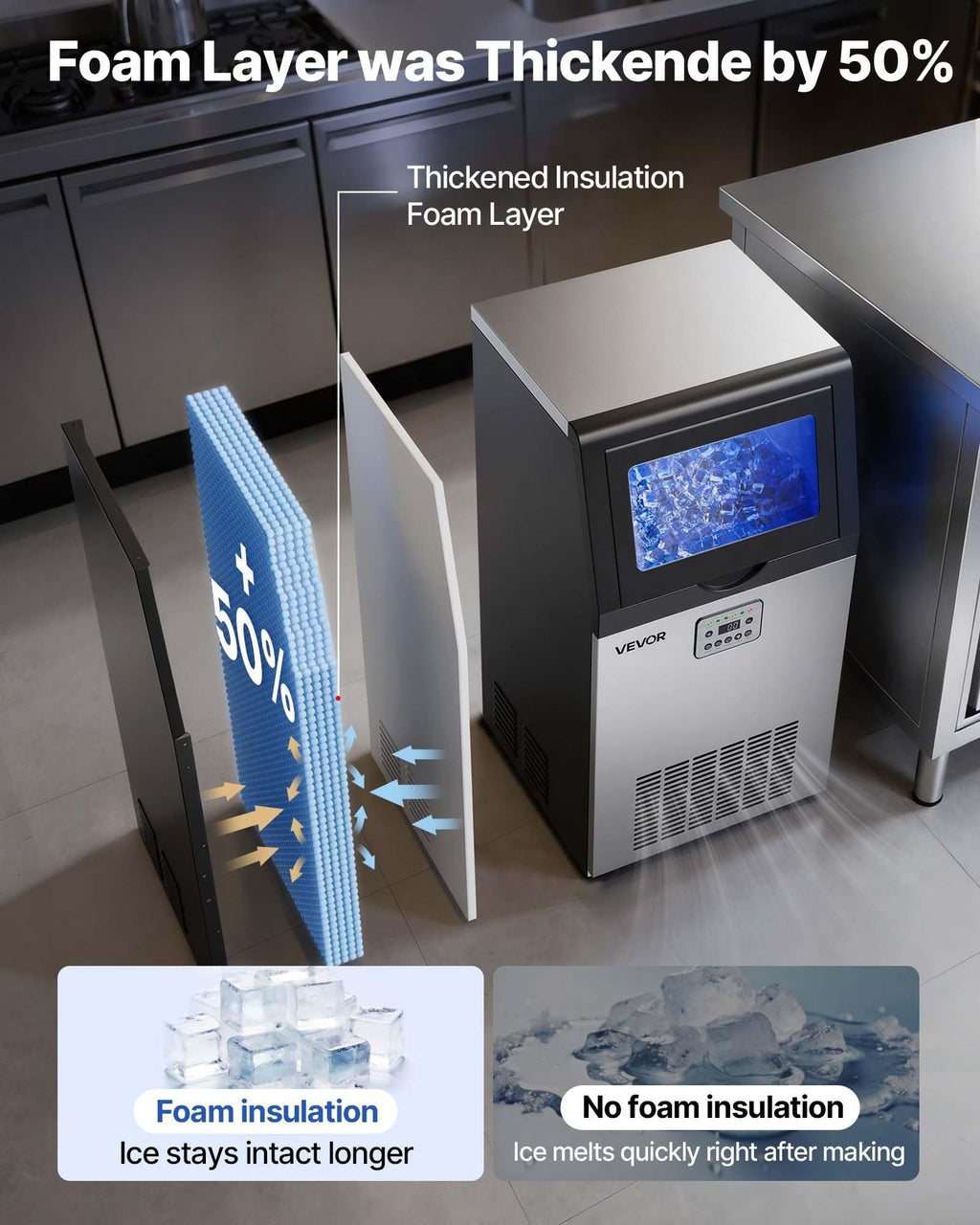 VEVOR Commercial Ice Maker Machine with Pump, 360 lbs/24h with 85 lbs Storage Capacity, Built-in/Freestanding/Under Counter, Stainless Steel Ice Maker with LED Display & Self-Cleaning, for Home Bar