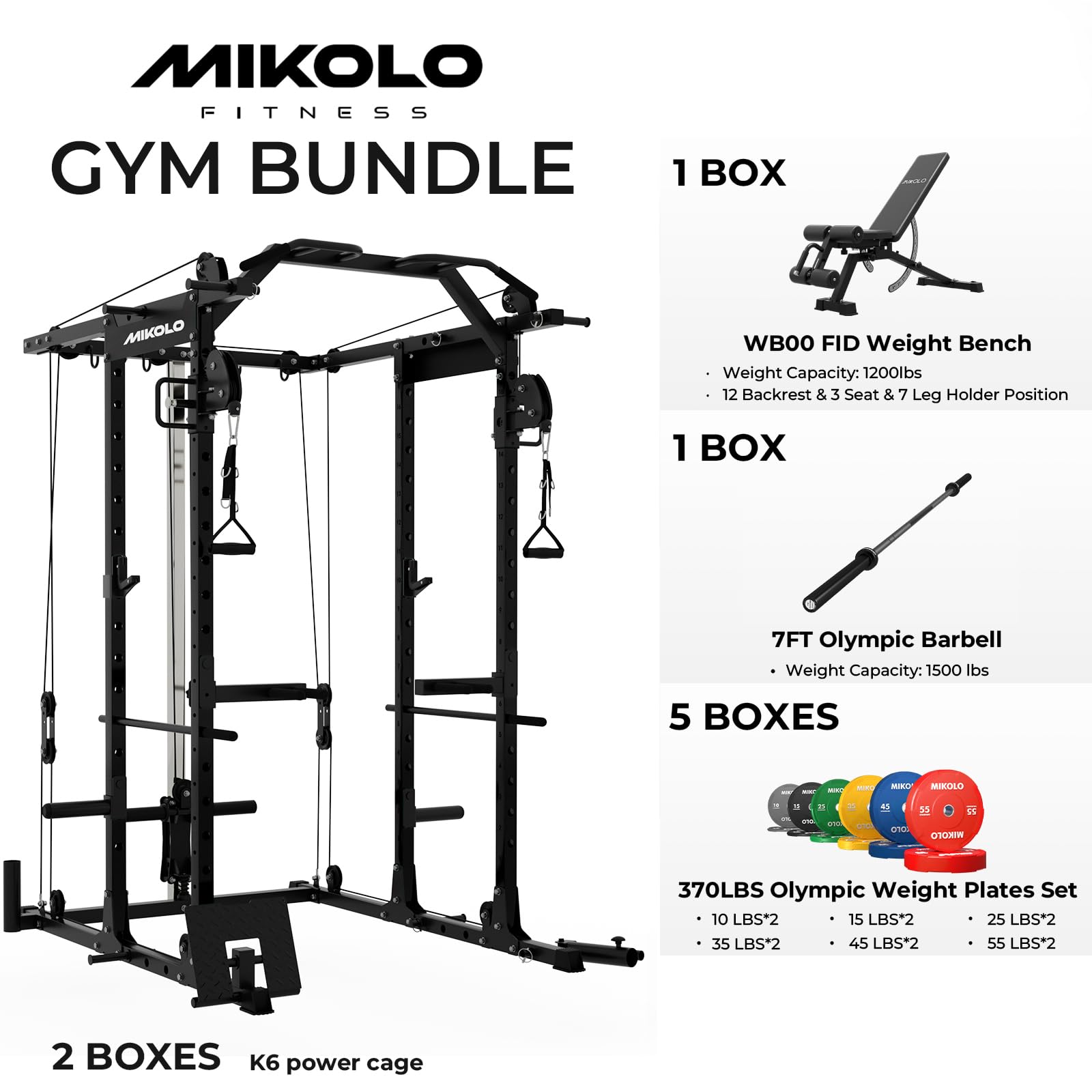 Mikolo Power Cage, Power Rack with Cable Crossover System, 1500LBS Squat Rack with LAT Pull Down System, Workout Cage with Pulley System for Fitness Home Gym