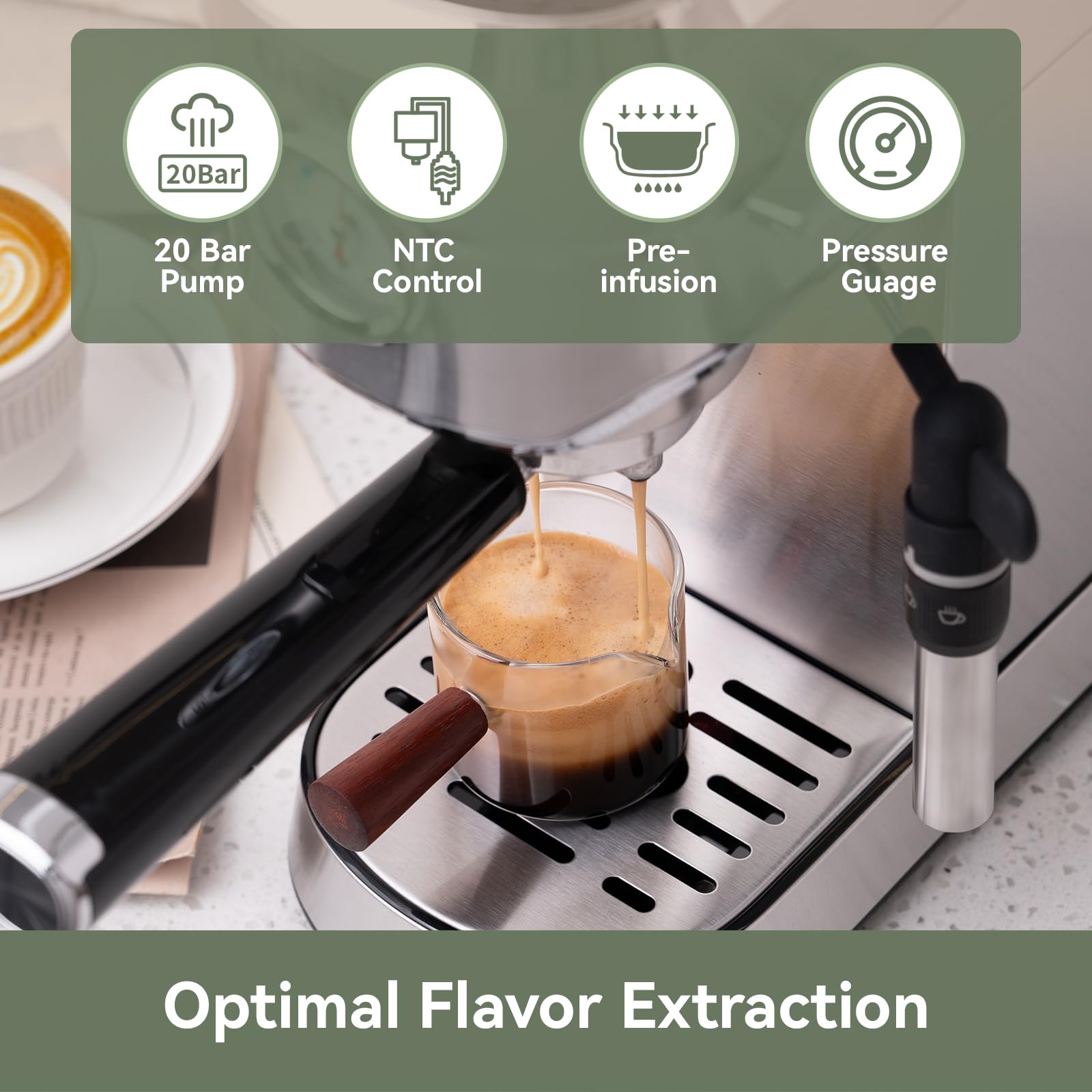 Gevi Commercial Espresso and Coffee Makers, Professional 20 Bar Espresso Maker with Milk Frother, Stainless Steel Expresso Coffee Machines for Home, Compact Cappuccino Machine, Great Gift