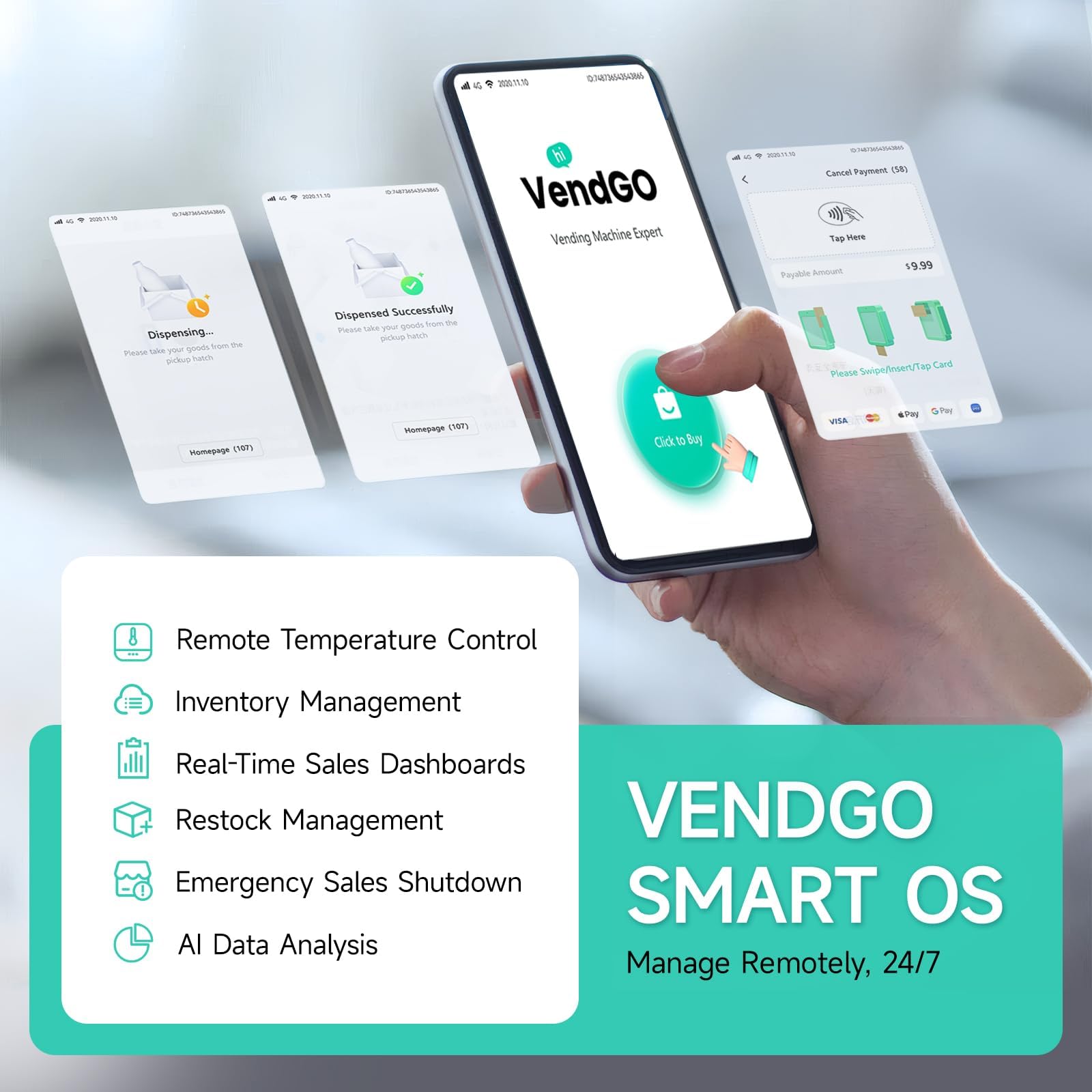 Smart Ai Vending Machine with Card Reader, Snack & Drink Combo, 6-Layer, 700 Can (300ml) Capacity, Refrigerated, Ai Visual Recognition & App Management, Vending Machines for Business