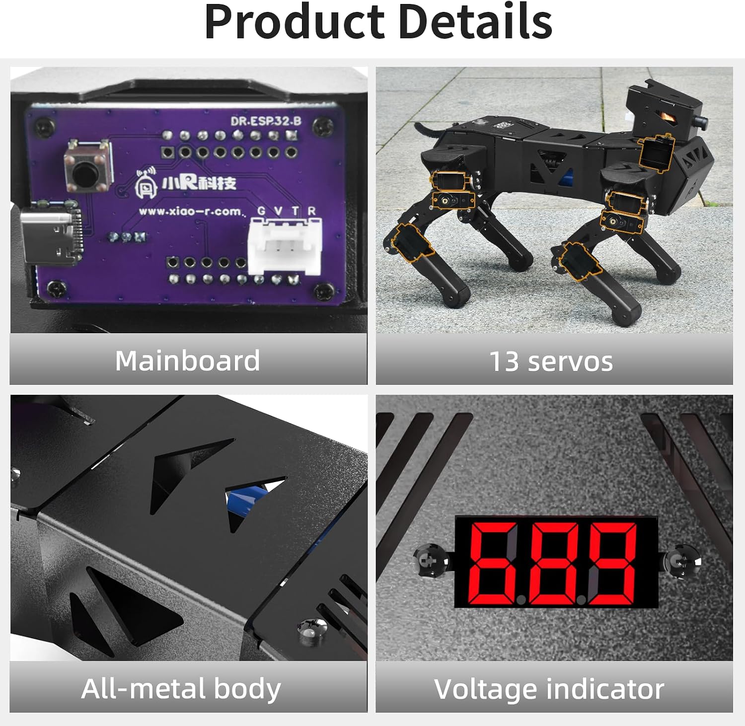 Robot Dog Kit for Raspberry Pi 5, AI Visual Recognition Interaction Smart Robot Python Programmable, 13 DOF Bionic Gait Mechanical Dog, Camera Servo, RC/Voice Control