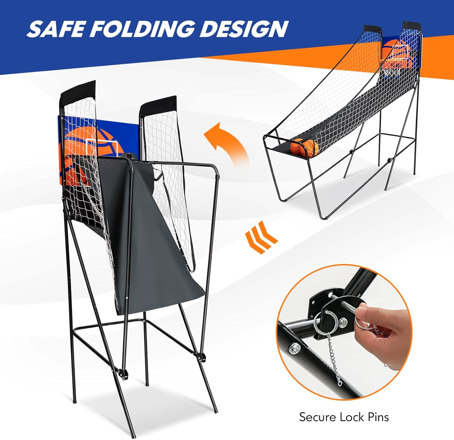 Goplus Foldable Indoor Basketball Arcade Game, Electronic Basketball Single Shootout Games Machine with 3 Balls, LED Scoreboard and Inflation Pump for Kids Youth Teens Adults