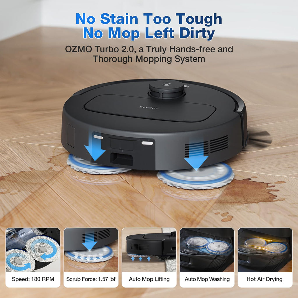 ECOVACS DEEBOT T30S AI Care Robot Vacuum and Mop, 11000Pa, TruEdge Adaptive Edge Mopping, ZeroTangle, AI Instant Re-mop, Hot Water Mop Washing, Self-Emptying & Refilling, Obstacle Avoidance