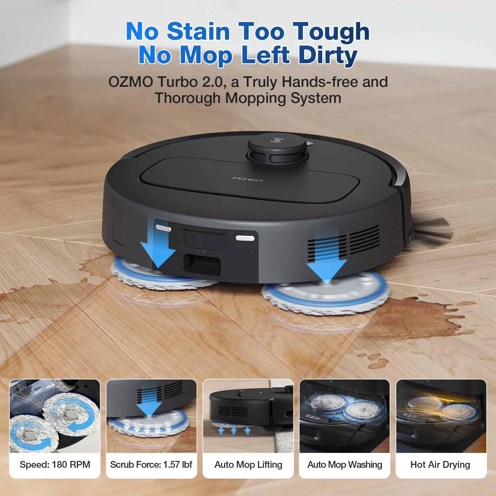 ECOVACS DEEBOT T30S AI Care Robot Vacuum and Mop, 11000Pa, TruEdge Adaptive Edge Mopping, ZeroTangle, AI Instant Re-mop, Hot Water Mop Washing, Self-Emptying & Refilling, Obstacle Avoidance