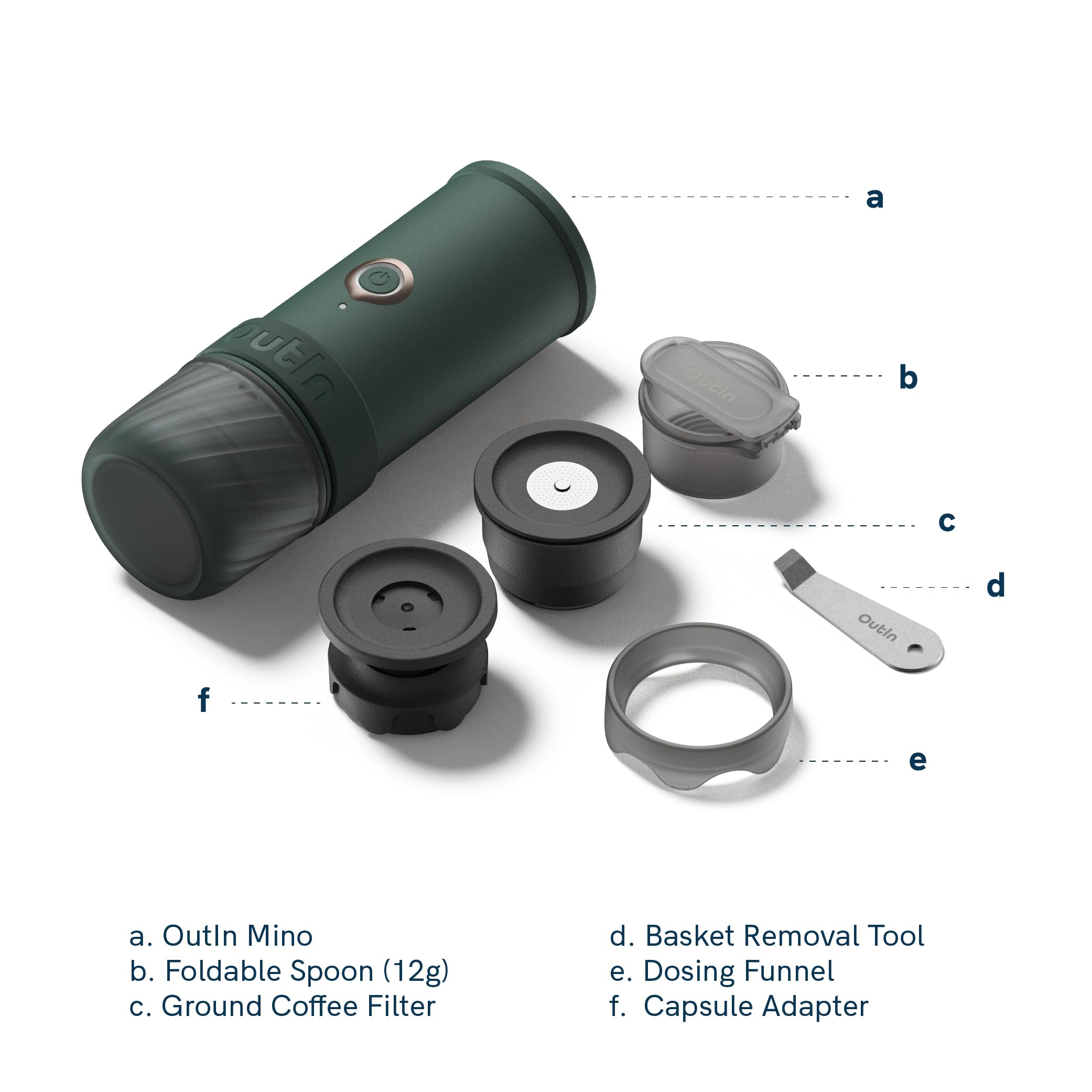 Outin Mino Portable Electric Espresso Machine, Mini Camping Coffee Maker for Travel, Pocket Sized Coffee Machine Self-Heating, Ground Coffee & NS Capsule Adapter For Adventure