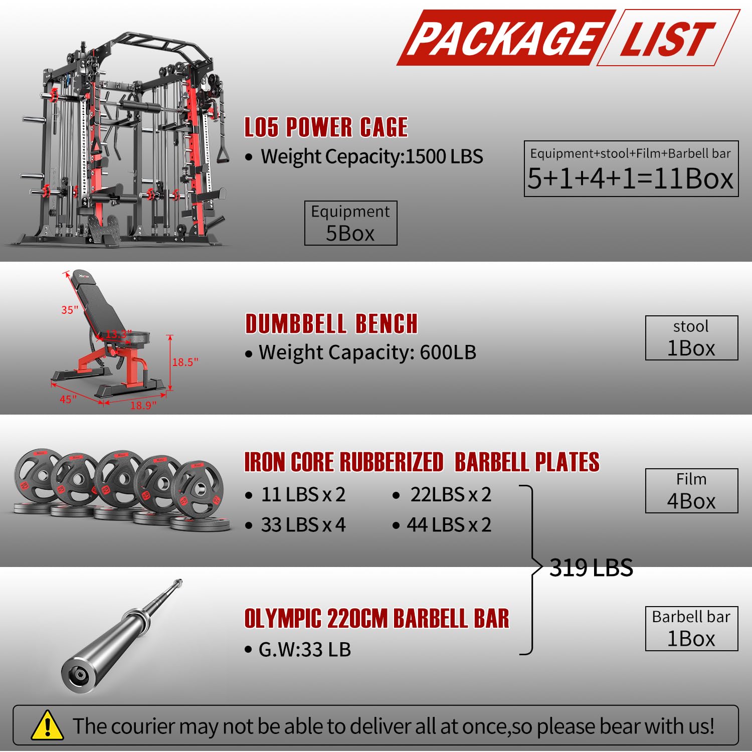 Smith Machine with Cable Crossover System, Multi-Function Squat Rack Power Cage for Home Gym, Power Rack and Packages Weight Sets