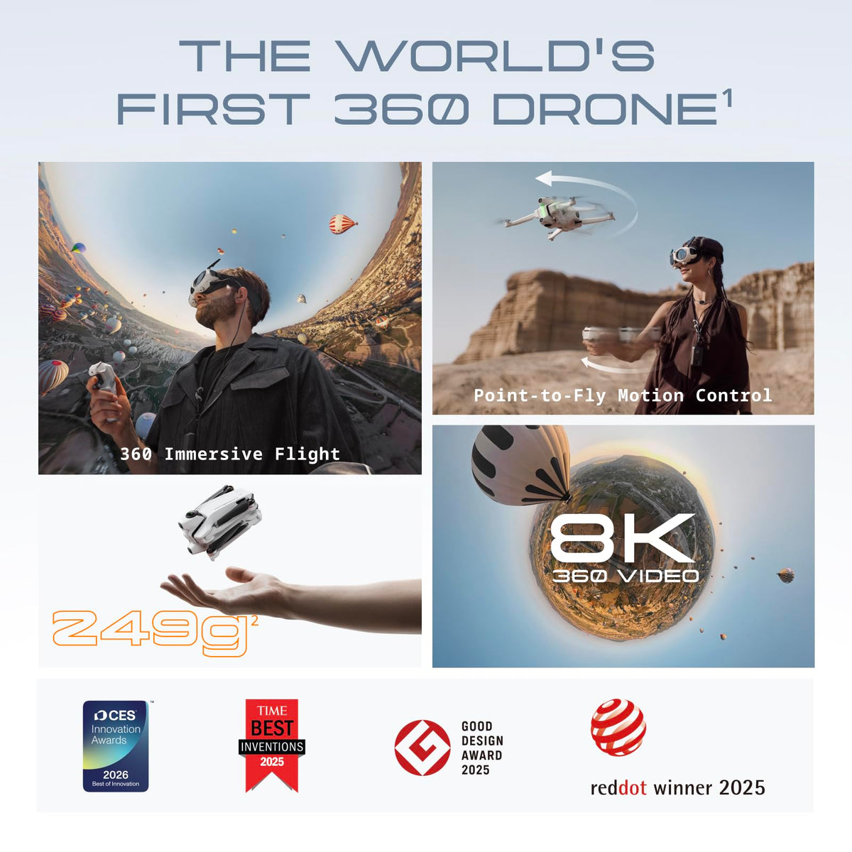 Antigravity A1-360 Drone with Camera 8K, Immersive goggles, Point-to-Fly Motion Control for Adults & Beginners, Obstacle Avoidance, 249g & Foldable, Deep Track, Auto Return, Auto Edit | Camera 8K, Immersive goggles, Point-to-Fly Motion Control, Beginners,