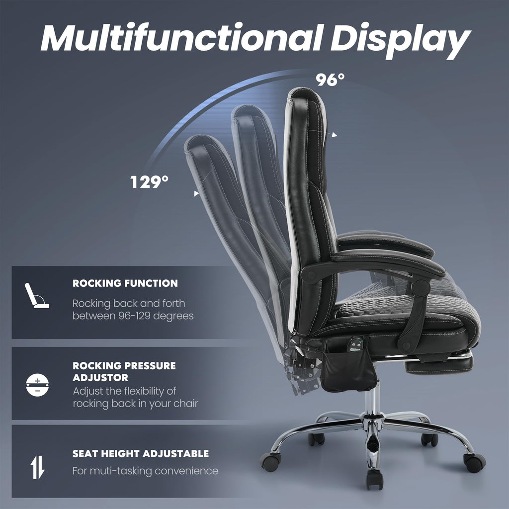 MALOL Massage Office Chair with Heat and Footrest - 3-Level 65°C Targeted Heating, 20-Min Easy Assembly Leather Desk Chair, Big and Tall Executive Computer Chair with Side Pocket, 300 lbs, Beige