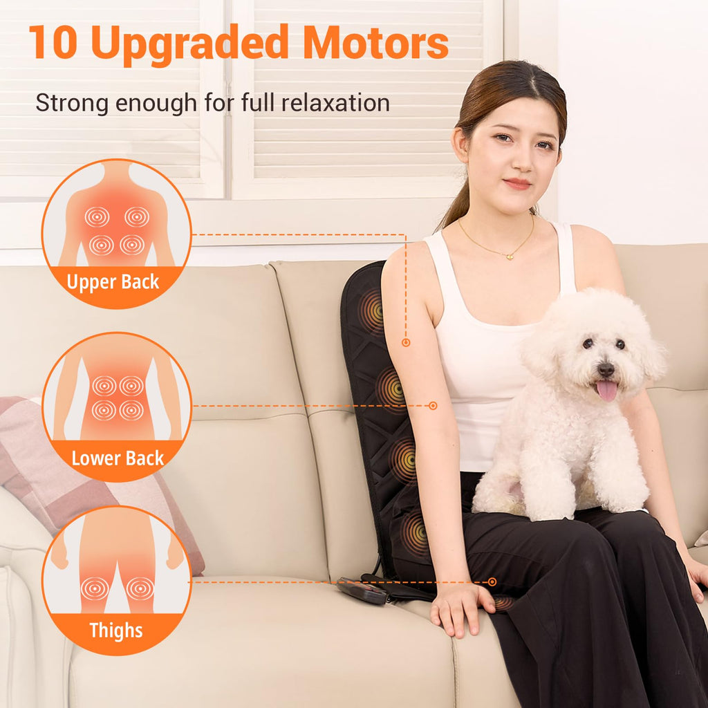 CARSHION Back Massager with Heat,Heated Seat Cover Cushion with 5 Vibrating Massage Nodes Chair Pad for Pain Relief Home Office Use