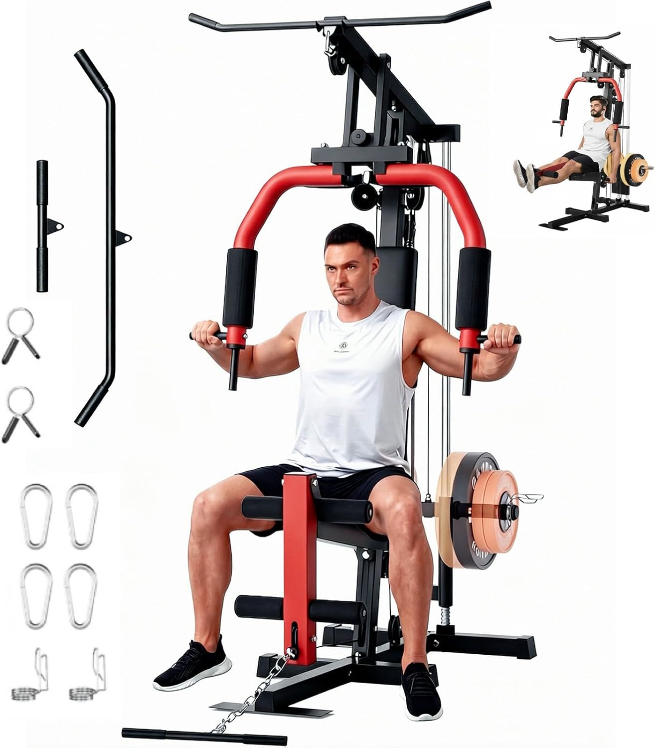 Home Gym Machine, Max 300LBS Capacity Home Gym Equipment with Leg Press, Multifunctional Exercise Equipment for Full Body Strength Training, Fit 1" & 2" Weight Plates (Not Included)