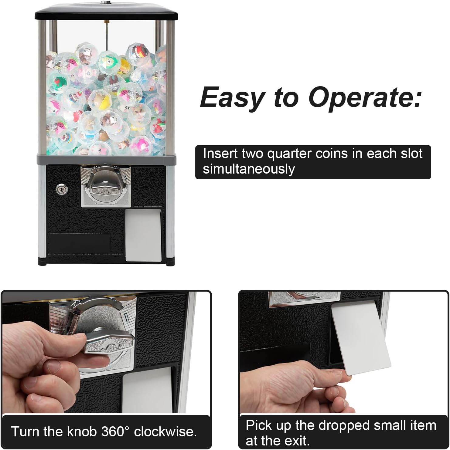 Gachapon Machine, 21 Inch Height PS Bouncy Balls Dispenser, Commercial Candy Bubble Gum Vending Machine with Clear Design Hold 180 Capsule Toys for Game Stores,Retail Stores,Gumball Bank, Home