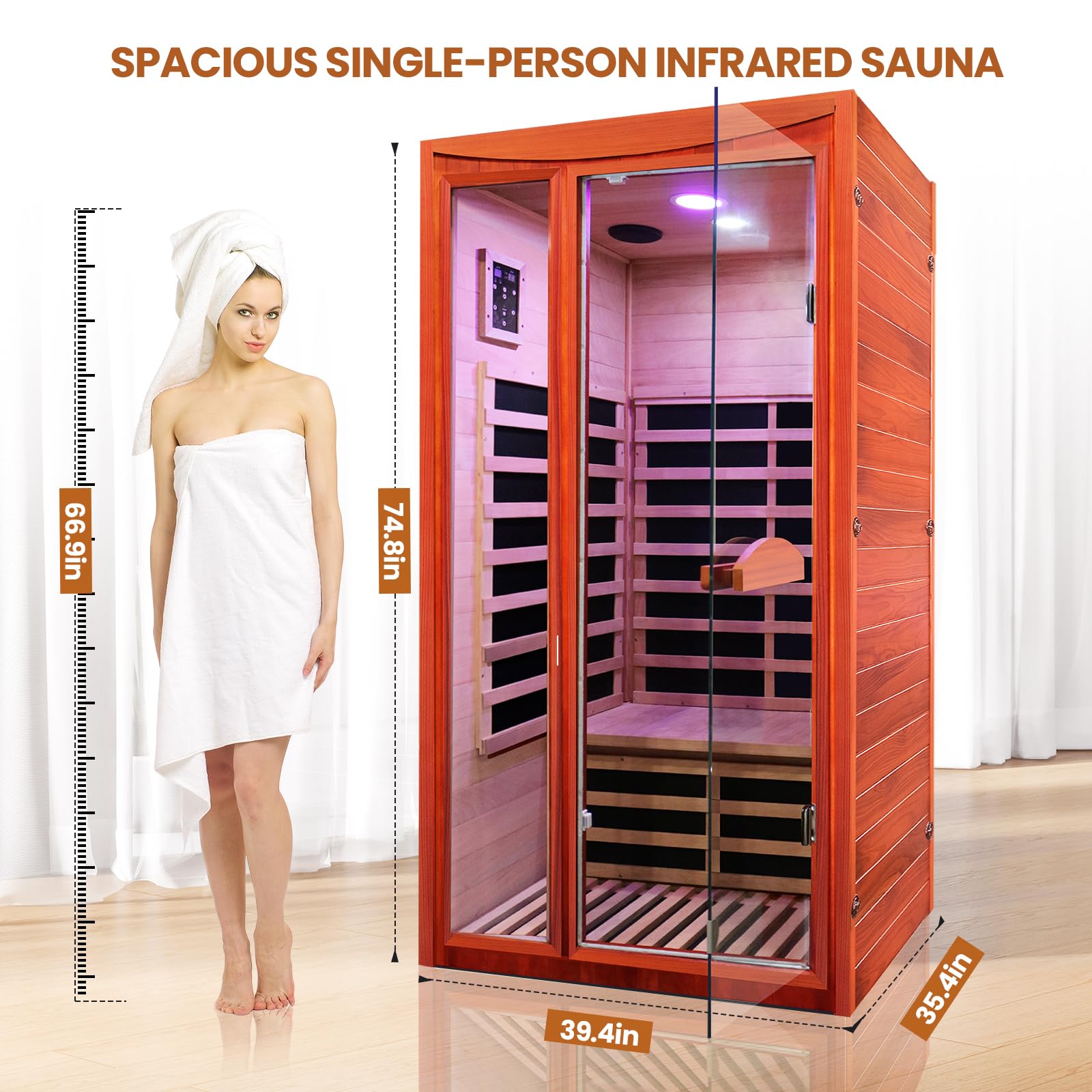 2 Person Infrared Sauna Far Infrared Sauna Room for Home Indoor 2000W Low-EMF Wood Dry Sauna with Full Starry Sky Lights Ceiling in 7 Color Speaker Fast Heating Easy Assembly- 47.3*41.3*74.8 IN