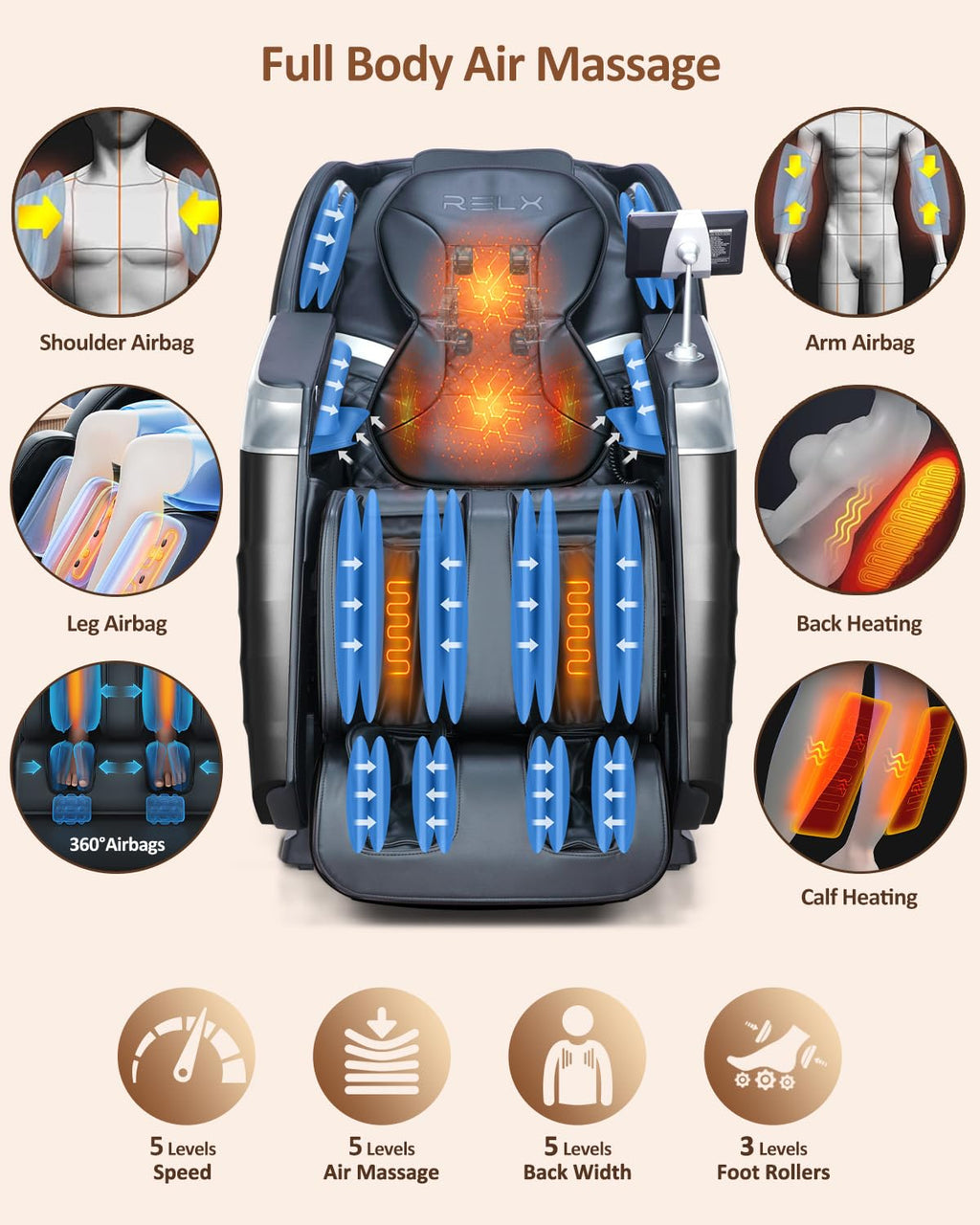 RELX 2026 Massage Chair Full Body, 20 Modes Zero Gravity SL-Track Shiatsu Massage Chair Built-in Heat System, Airbag Massage with Body Scan, Deep Yoga Stretch, Calfrest Extension and AI Control(White)