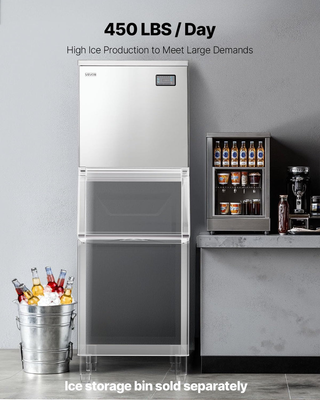 VEVOR Commercial Ice Maker Machine - Head, 300 Lbs/Day Stainless Steel Ice Machine with Scheduled Ice-Making, Self-Cleaning, Adjustable Thickness, Ideal for Restaurant Bar Cafe Hotel - Head Only