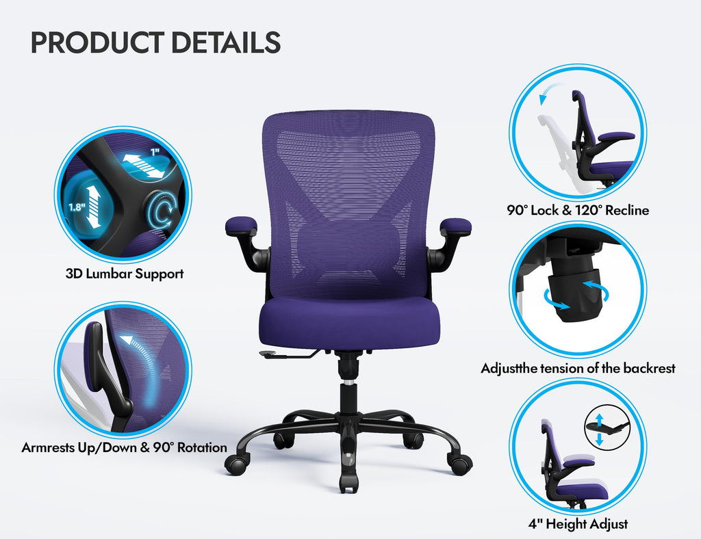 Ergalithic Ergonomic Office Chair - X-Shaped Computer Desk Chairs Comfy, Mesh High-Back Gaming Chair with Adjustable Lumbar Support, Executive Task Chair for Adults, Comfortable for Long Hours