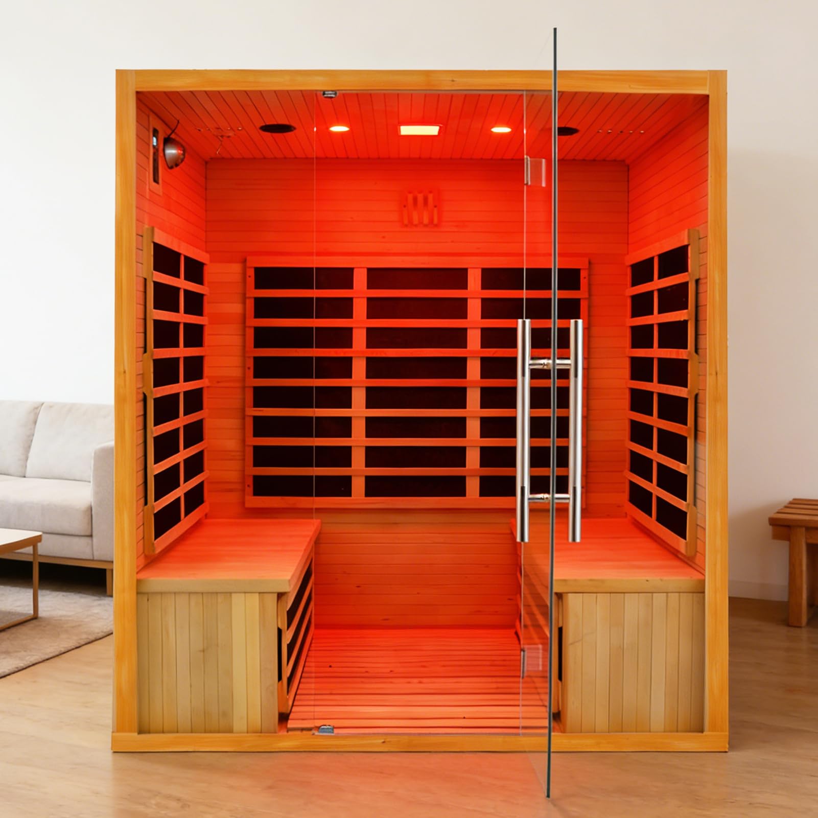 1350W Far Infrared Home Sauna, Energy-Efficient Fast-Heating Indoor Sauna Room with Bluetooth & 7-Color Therapy, Canadian Hemlock Wood, Modular Design - Ideal for Home Gym, Family Relaxation