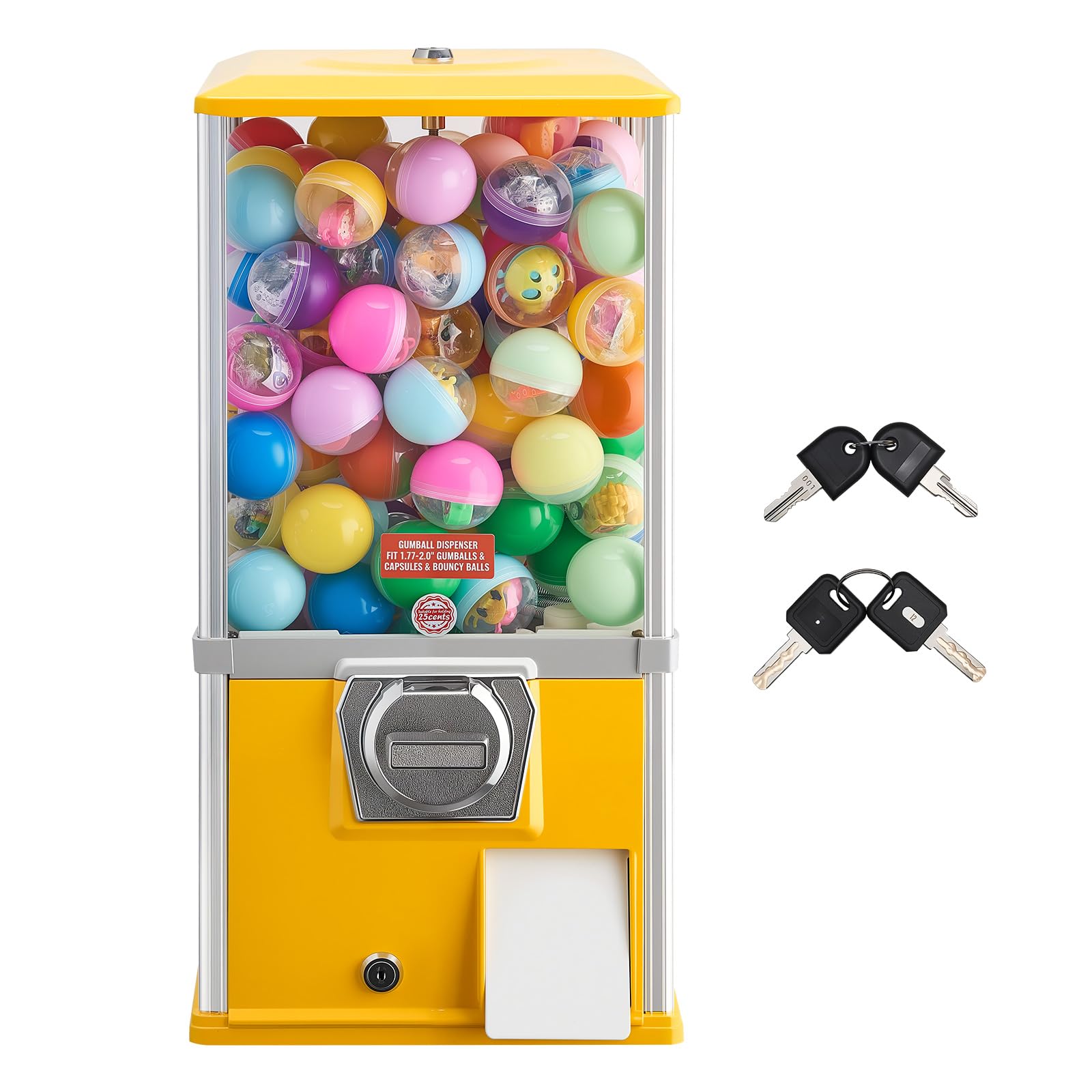 VEVOR Gumball Machine for Kids, 25" Height Home Vending Machine, PS Bouncy Balls Dispenser, Hold 230 Capsule Toys, Rectangle Bubble Gum Machine for Game Stores, Coin Operated Gumball Bank, Red