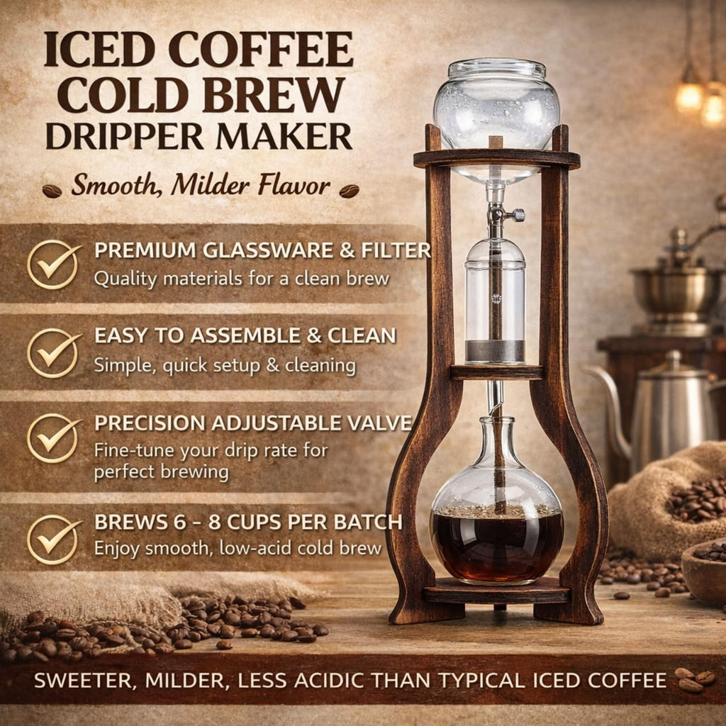 Nispira Cold Brew Drip Tower Iced Coffee Maker Glass Wooden Stand 25 Cups