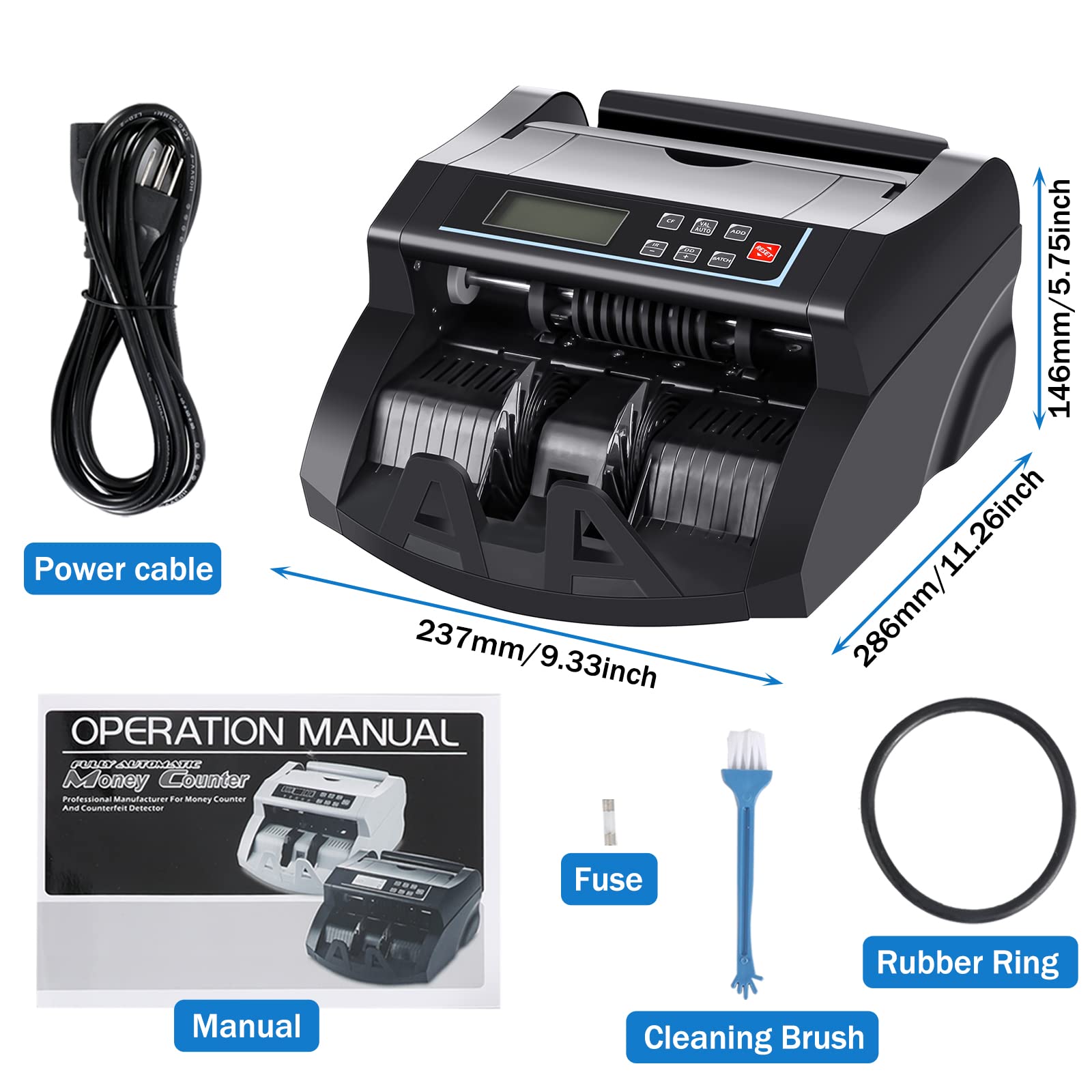 Money Counter Machine Count Value,UV/MG/MT/IR Counterfeit Detection Bill Counter,US Dollar only Cash Counter, Add+Value/Batch+Value Modes,Money Counting Machine with LCD Display (Black+Grey)