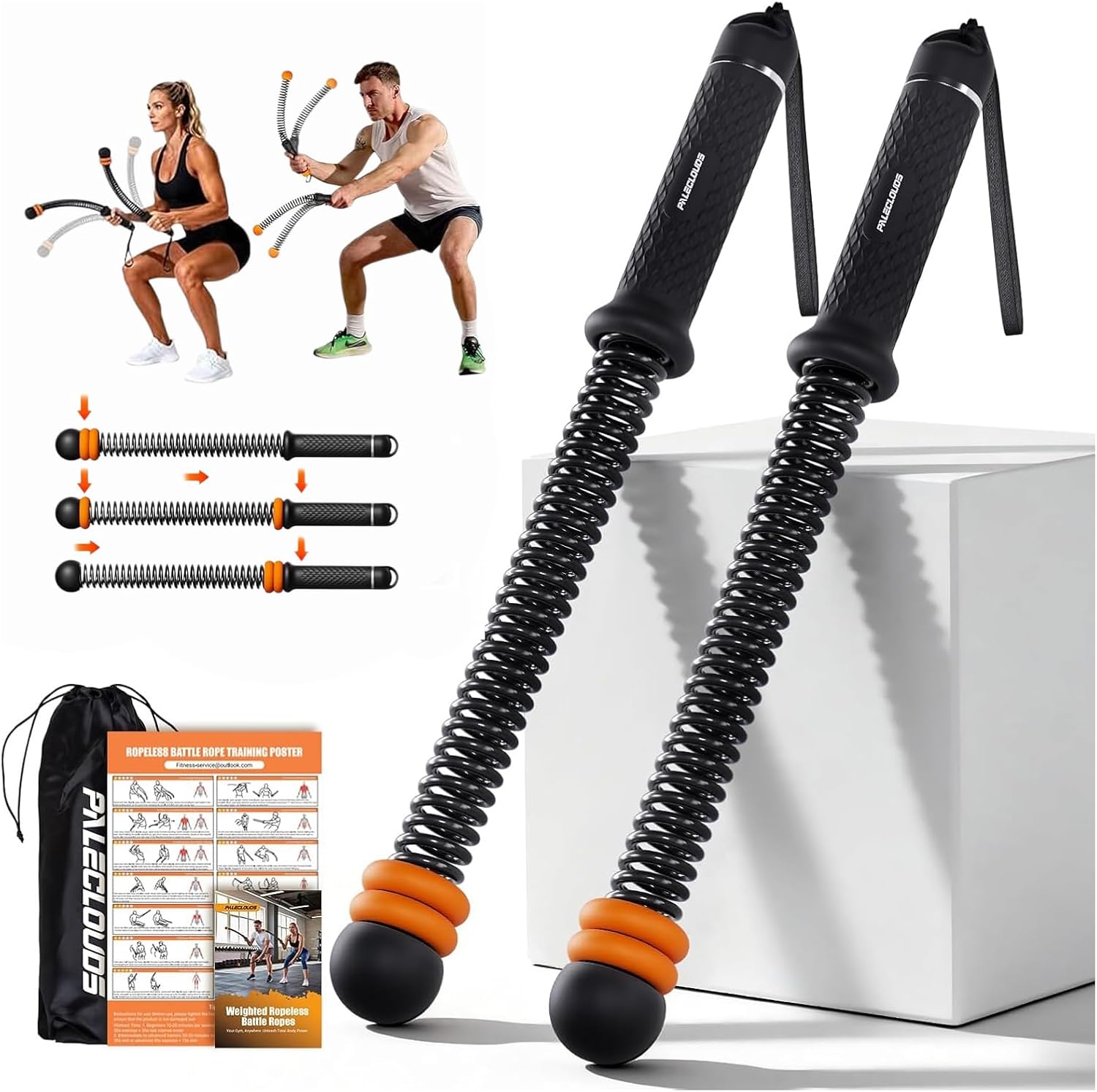 Cordless Battle Ropes for Home Gym, Adjustable Weight Ropeless Battle Rope Sticks Trainer for Fat Burning & Muscle Building Portable Exercise Jump Workout Endless Rope for Women & Men(Black)