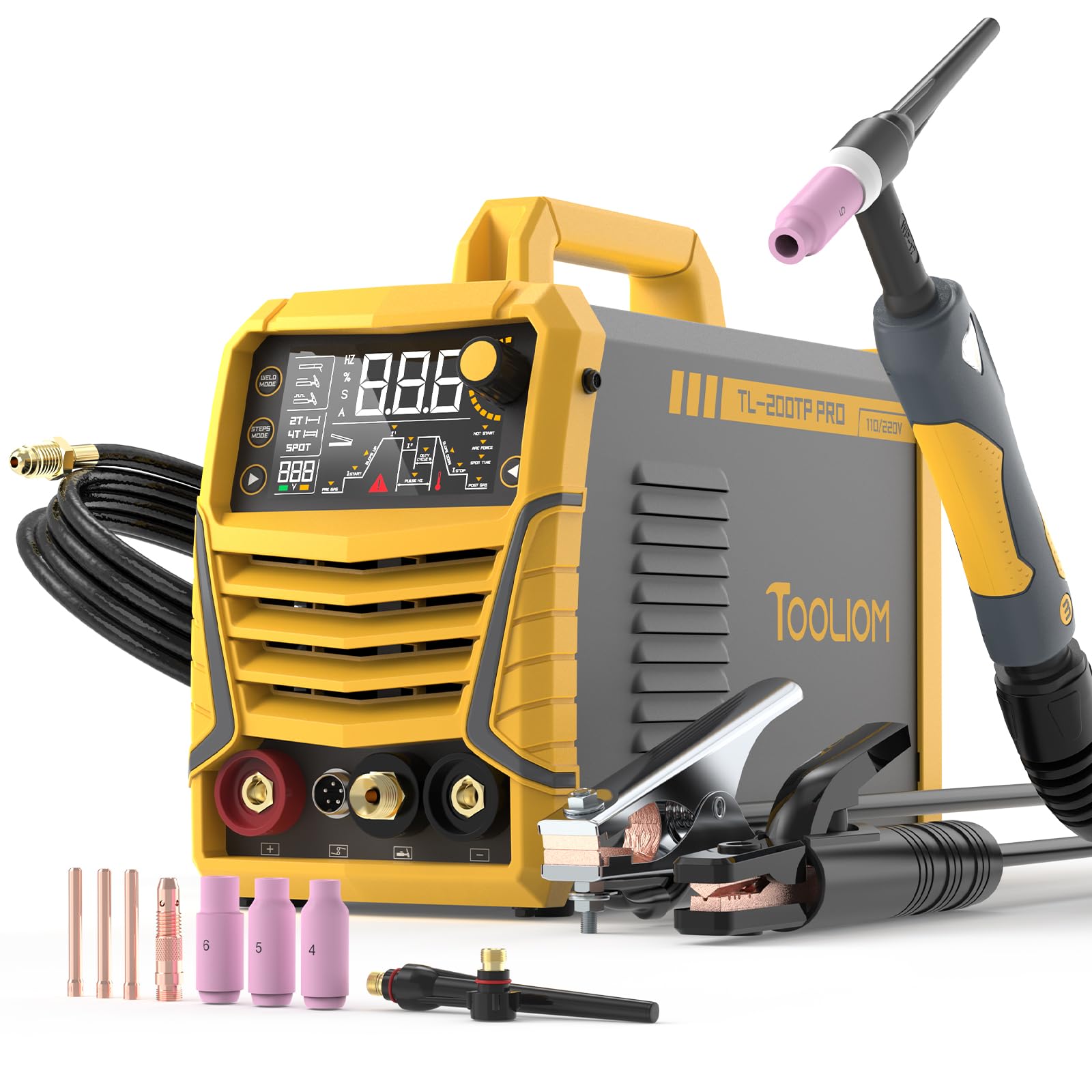 TOOLIOM 220A Cold TIG Welder with DC Pulse, 7 In 1 Cold Spot Lift TIG/Stick Welder with IGBT Inverter, 110&220V Welding Machine with Large Digital Display 2T/4T/4T Repeat Mode TIG Welding Equipment