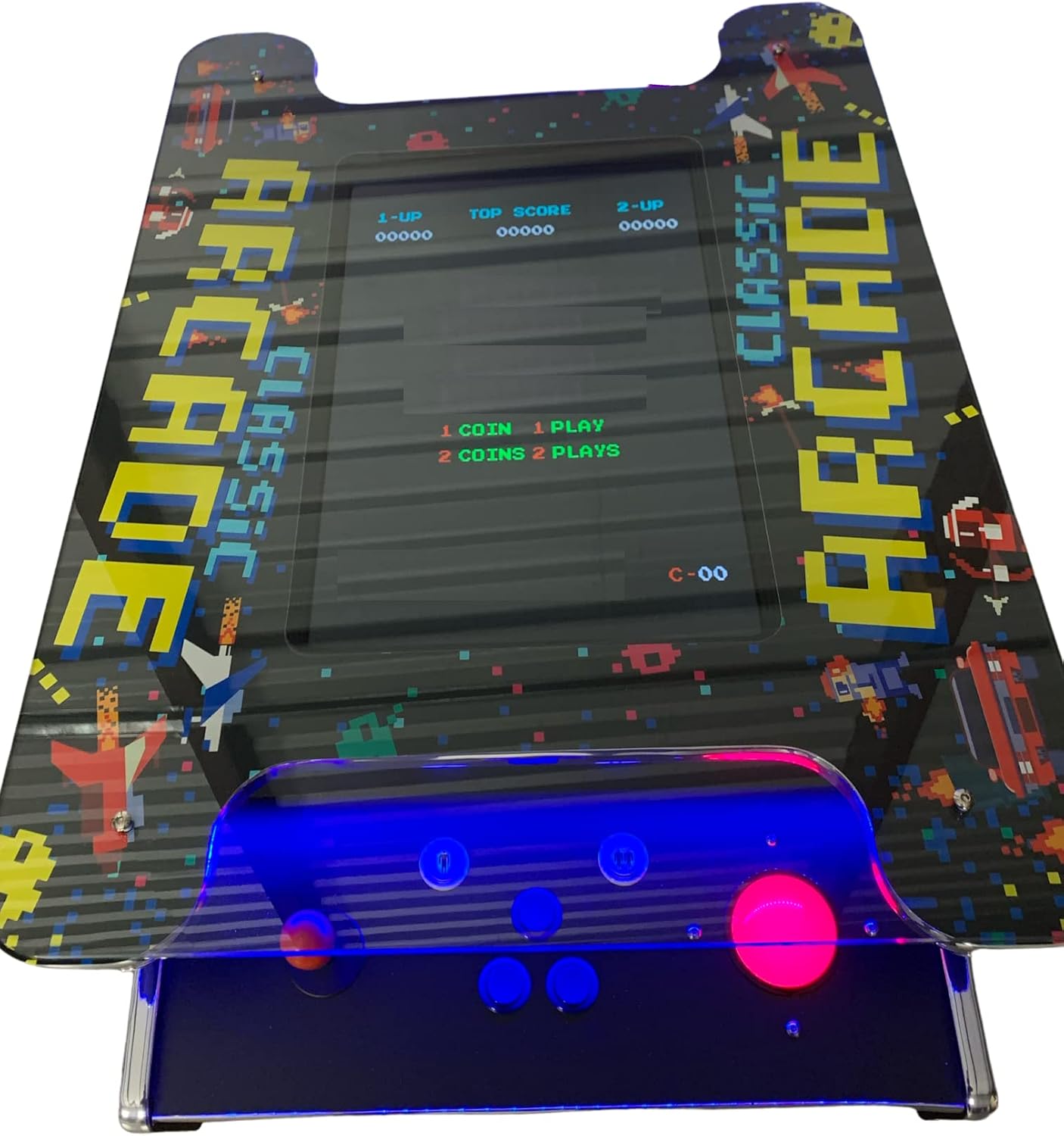 TOP US VIDEO ARCADES Full Size Commercial Grade Cocktail Arcade Machine 2 Player Upgraded Trackballs 412 Games 22" LCD Screen Tempered Glass 2 Stools Included 5 Year Warranty Black