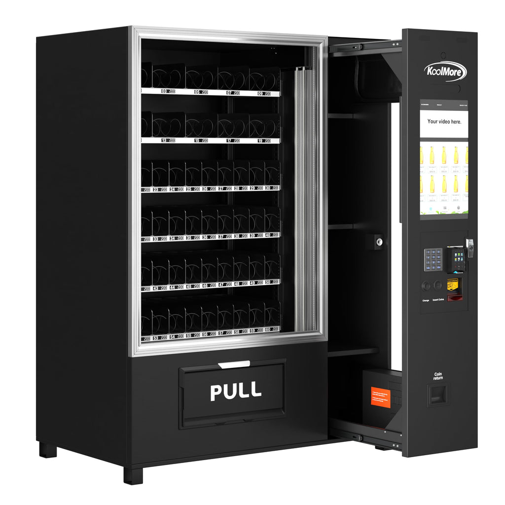 KoolMore Refrigerated Snack Vending Machine with 36 Slots Featuring a Credit Card Reader and Coin/Bill Acceptor in Black (KM-VMR-30-BCR)