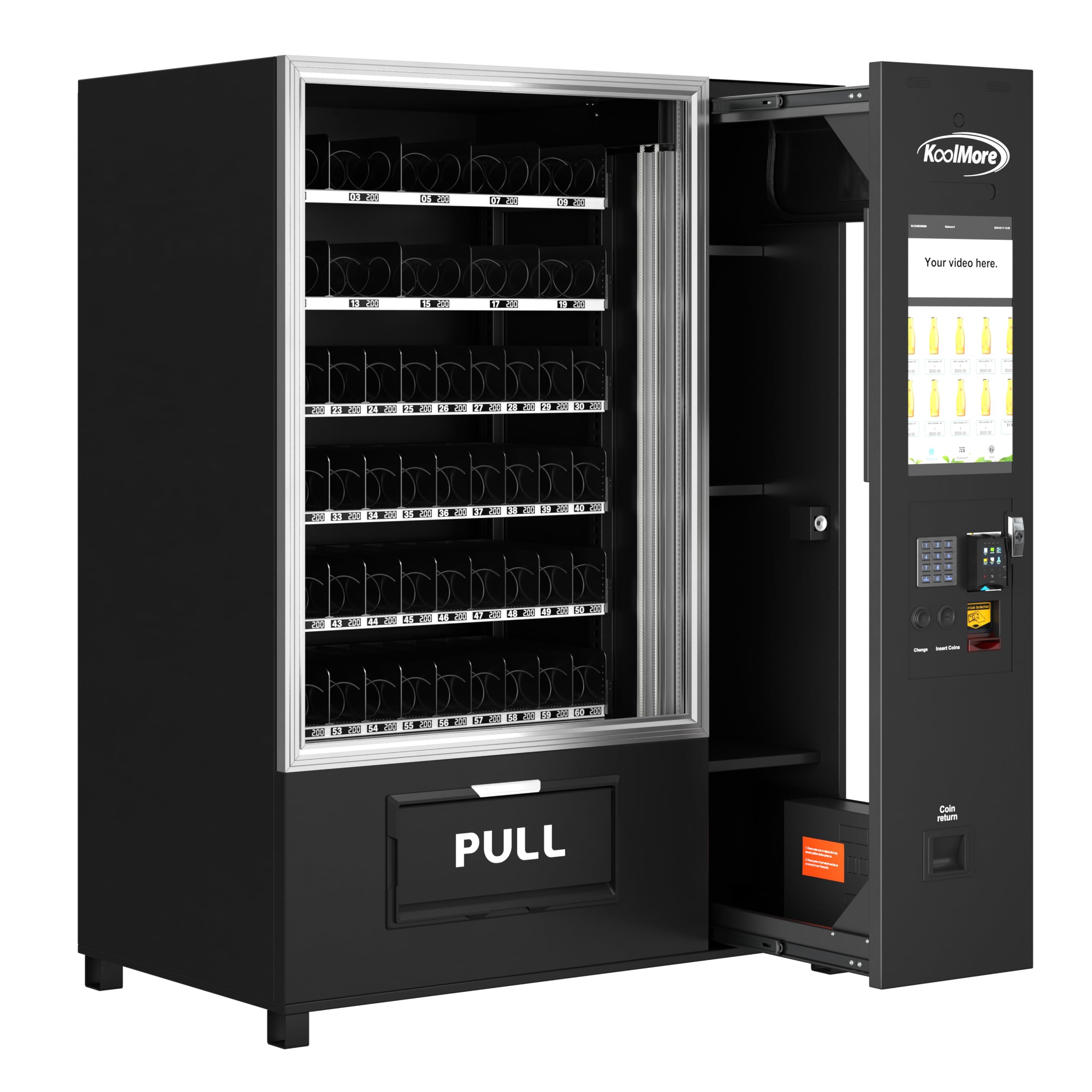 KoolMore Refrigerated Snack Vending Machine with 36 Slots Featuring a Credit Card Reader and Coin/Bill Acceptor in Black (KM-VMR-30-BCR)