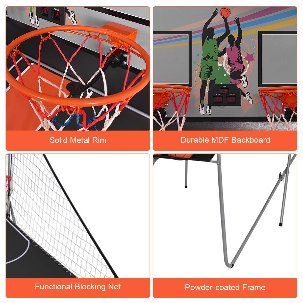 GYMAX Arcade Basketball Game Indoor Foldable with 8 Game Modes, Arcade Sound, 4 Balls and Inflation Pump, Electronic Basketball Games for Home